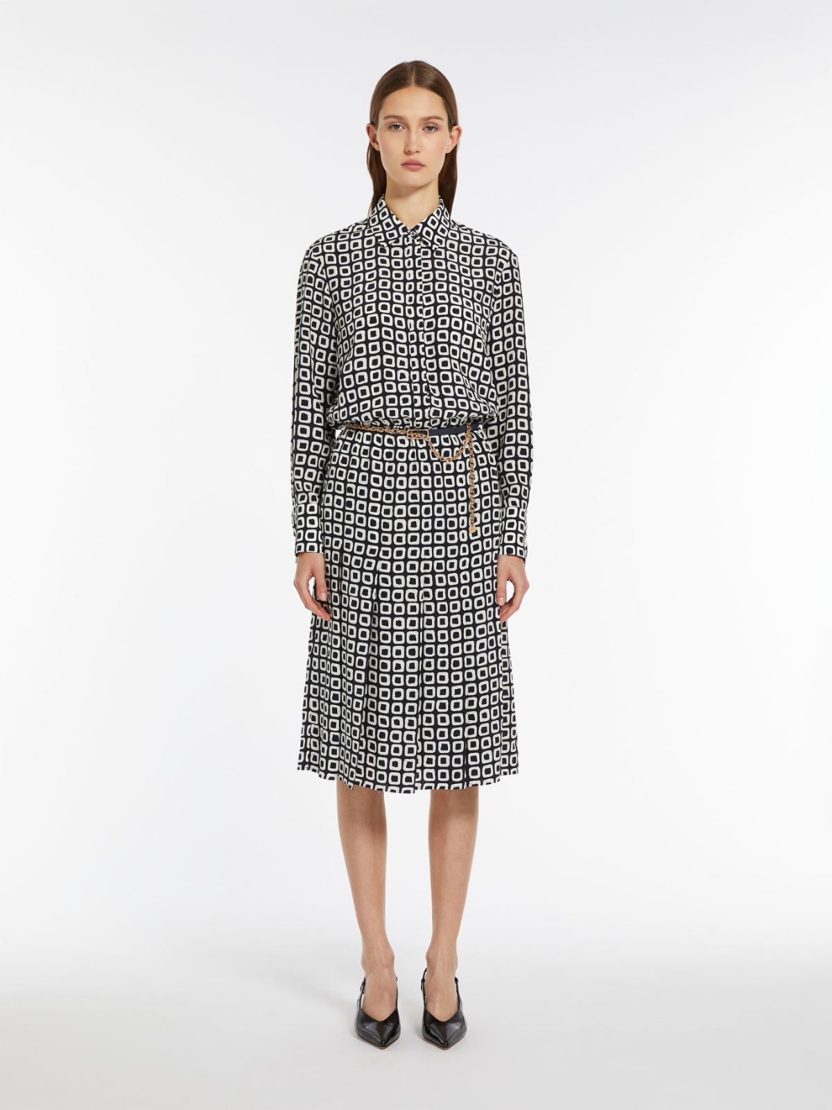 Printed crepe de chine dress