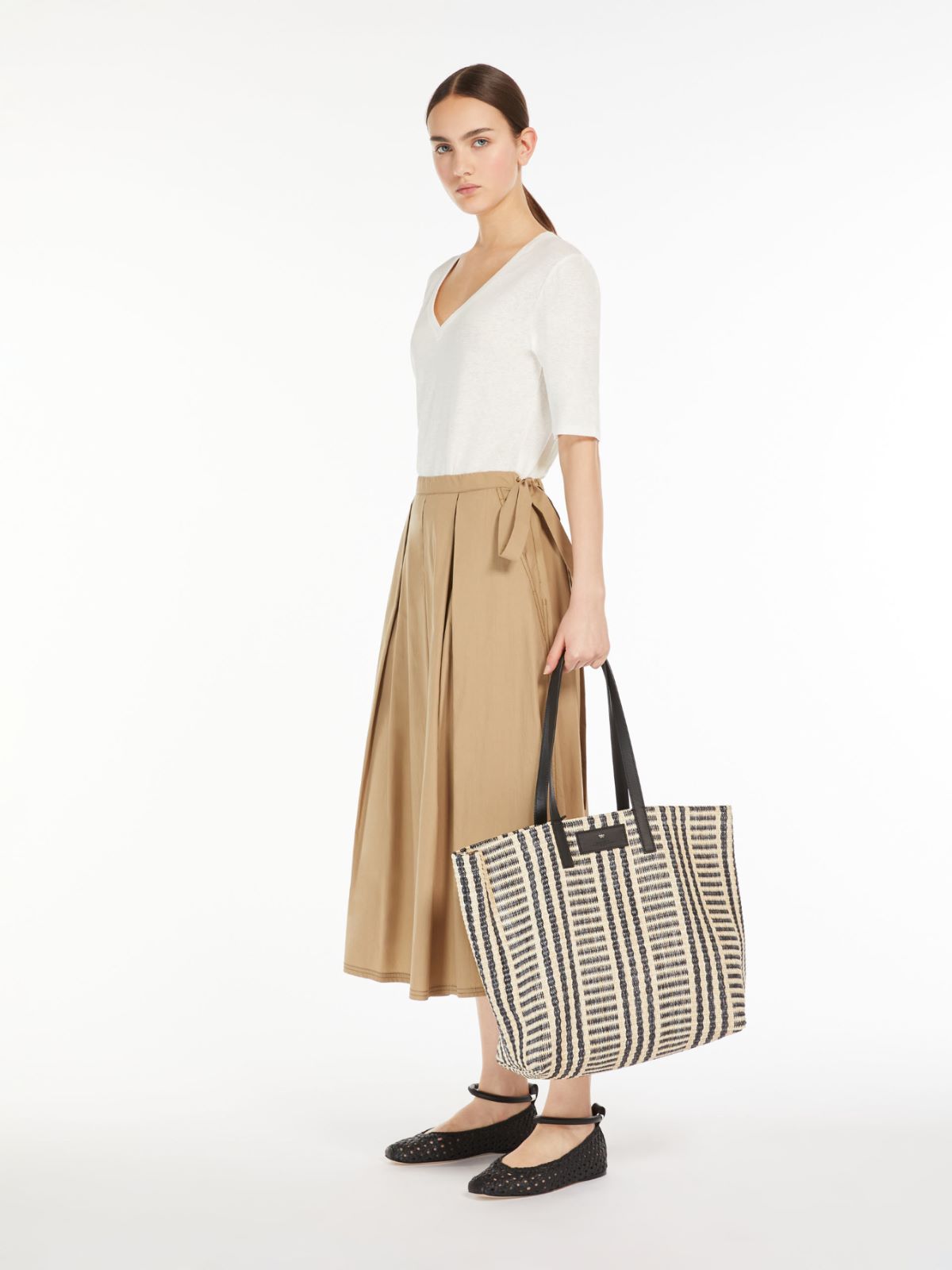 Raffia-look jacquard shopping tote