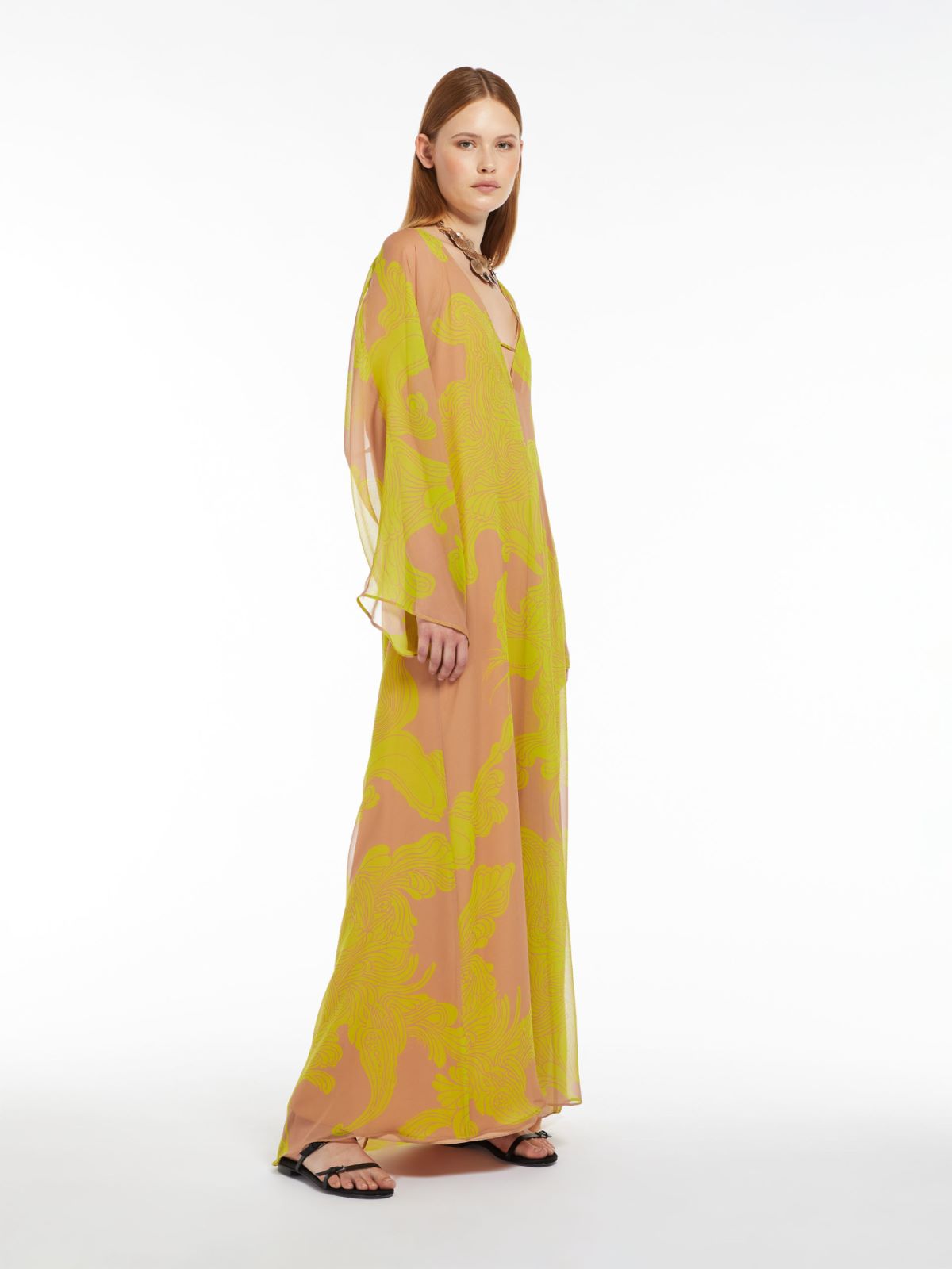 Printed silk kaftan dress
