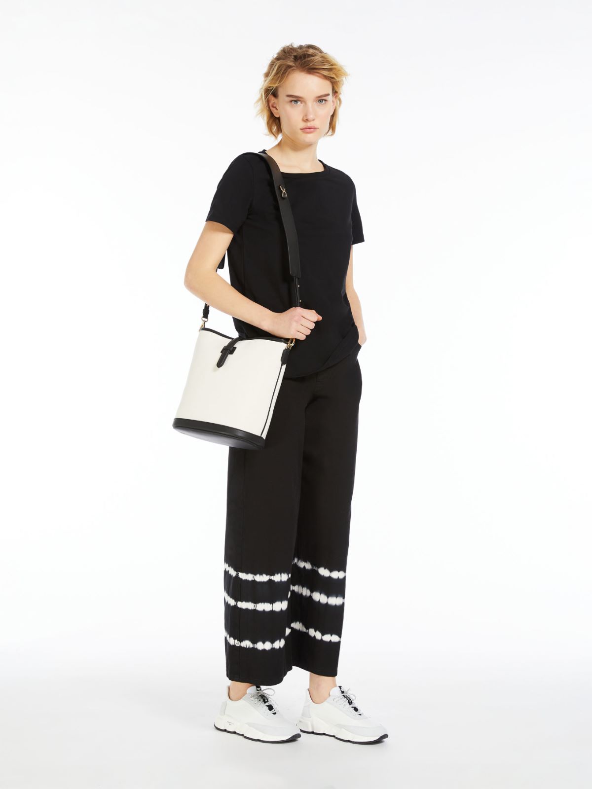 Canvas and leather bucket bag