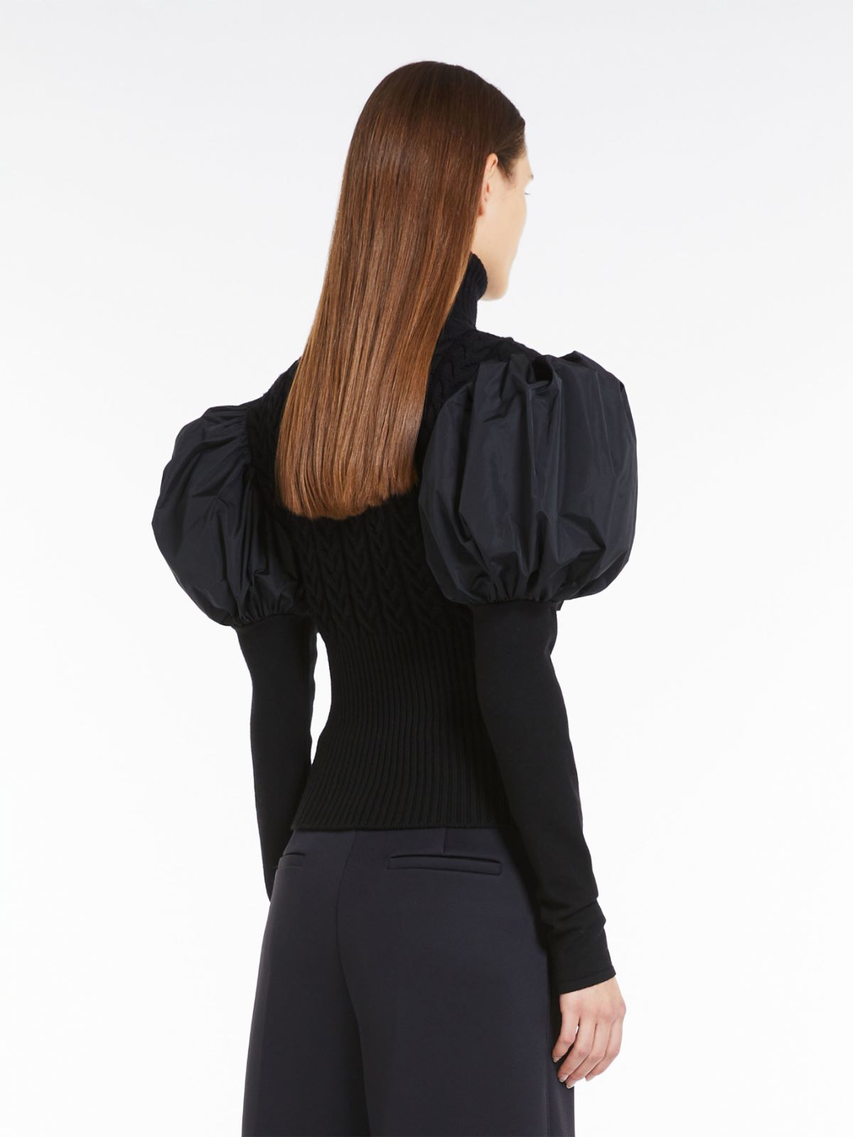 Wool jumper with taffeta sleeves