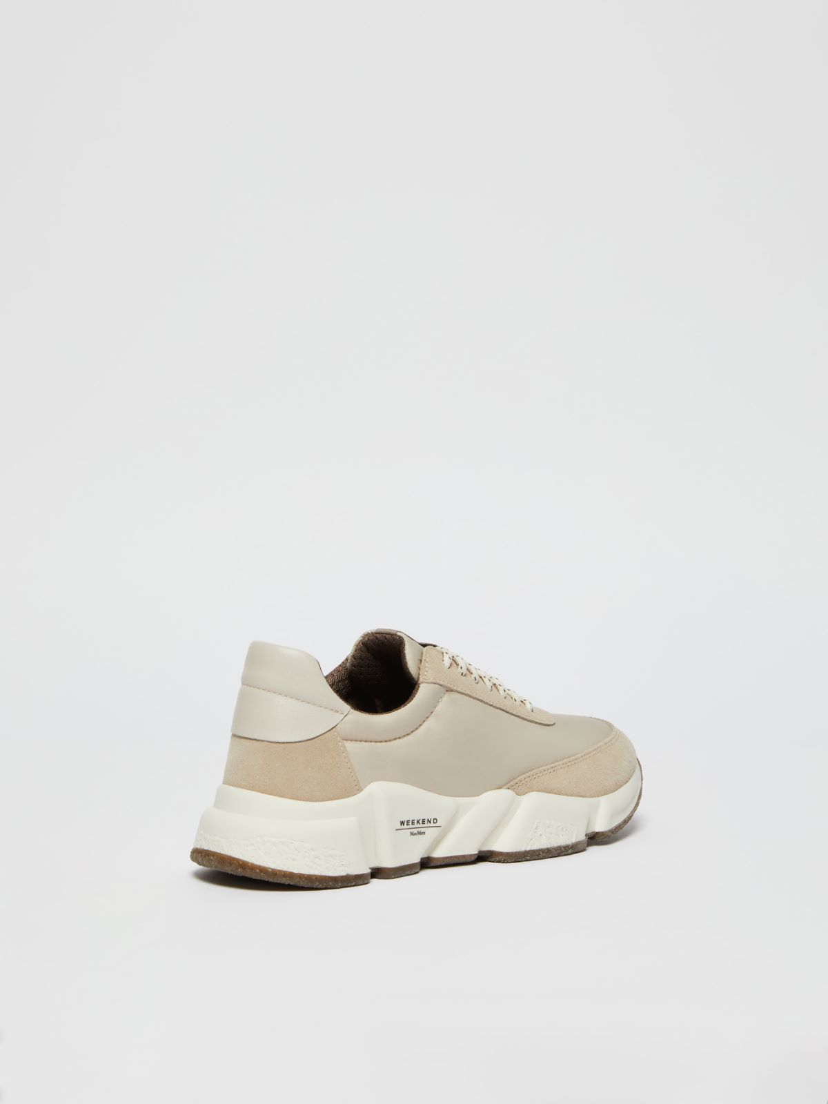 Nylon and leather running shoes