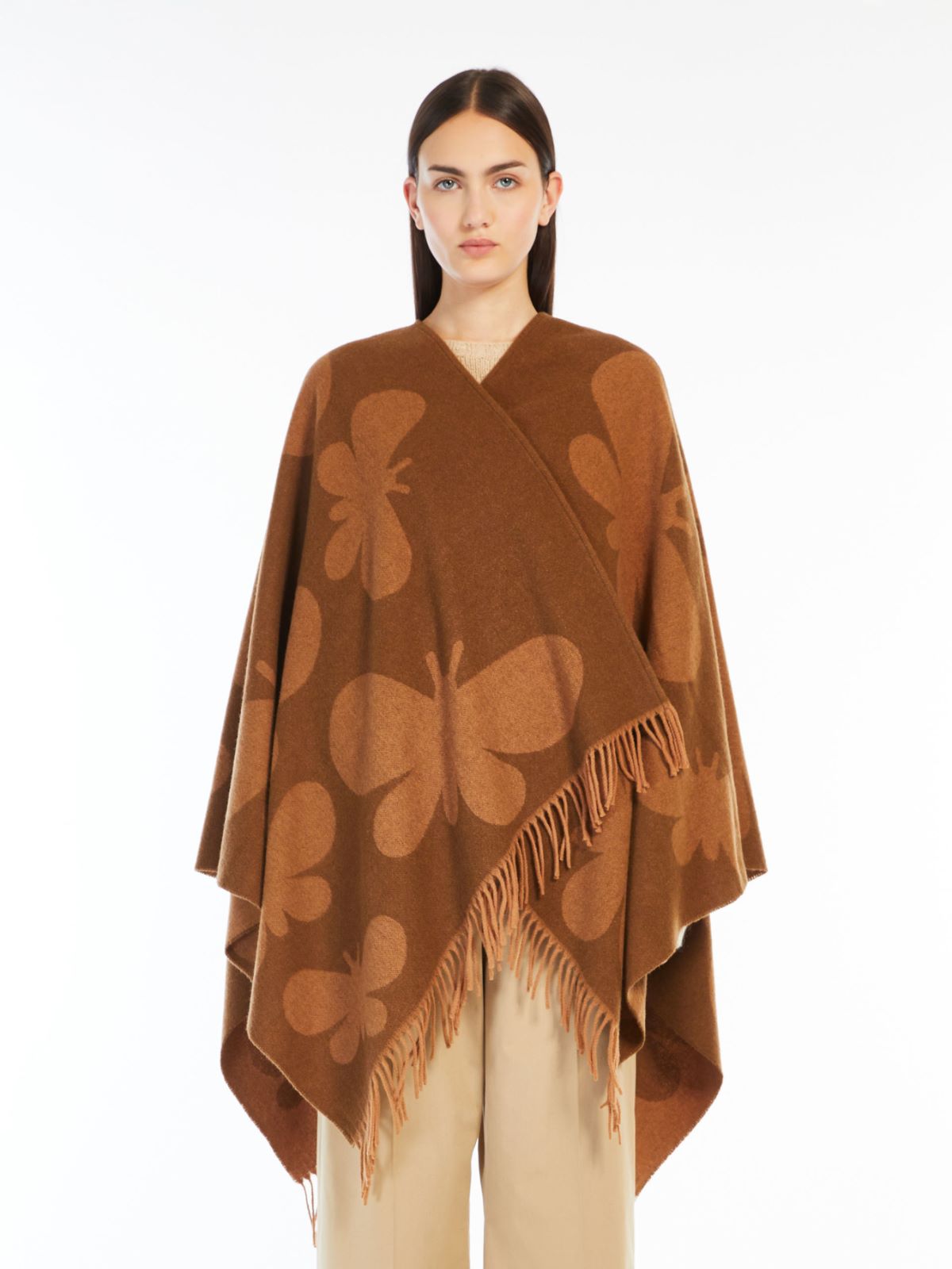 Jacquard wool poncho