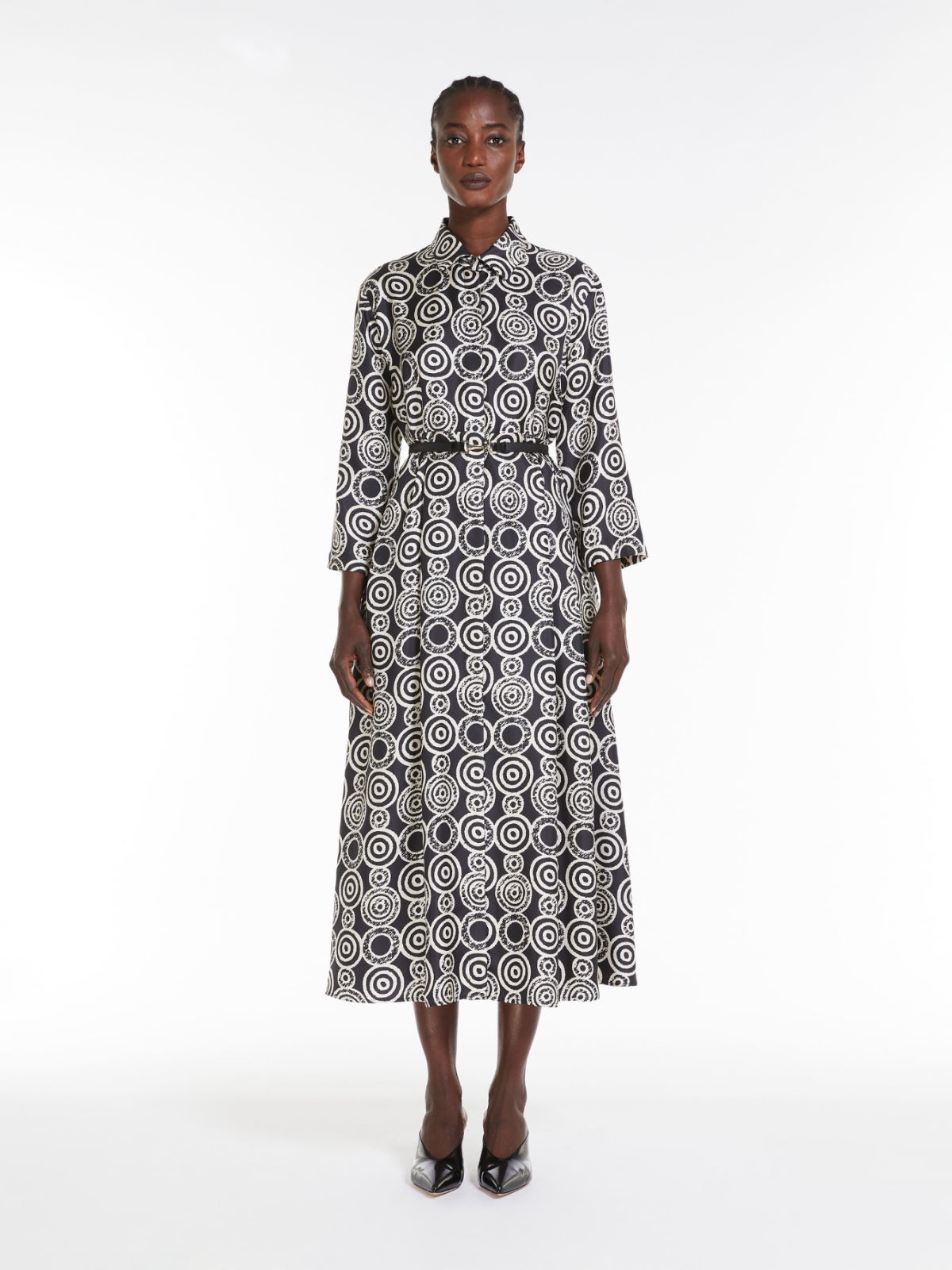 Printed silk shirt dress