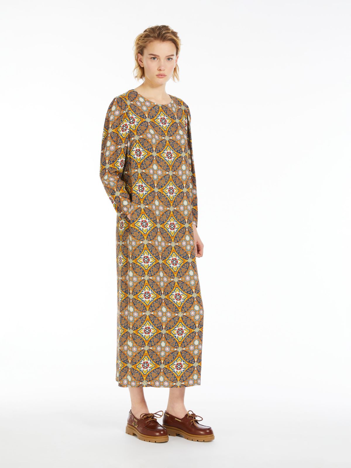 Belted viscose crepe dress