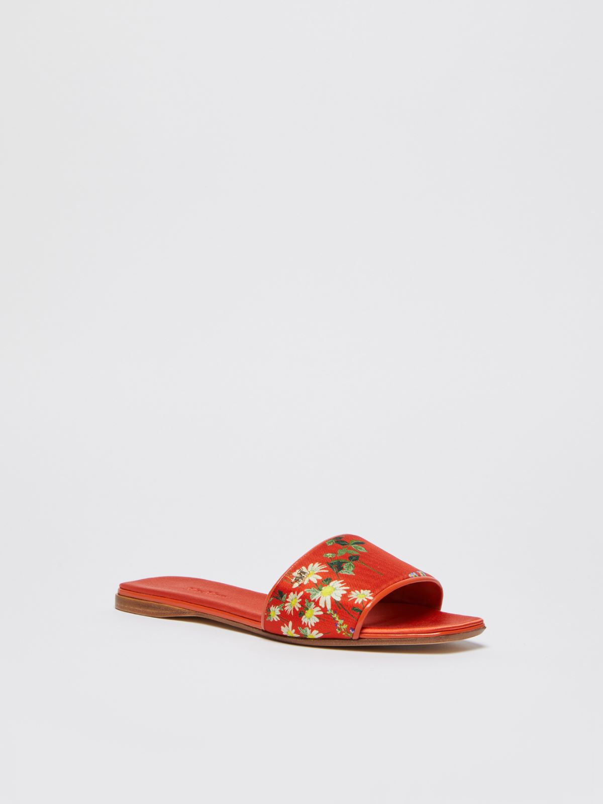 Printed silk slide sandals