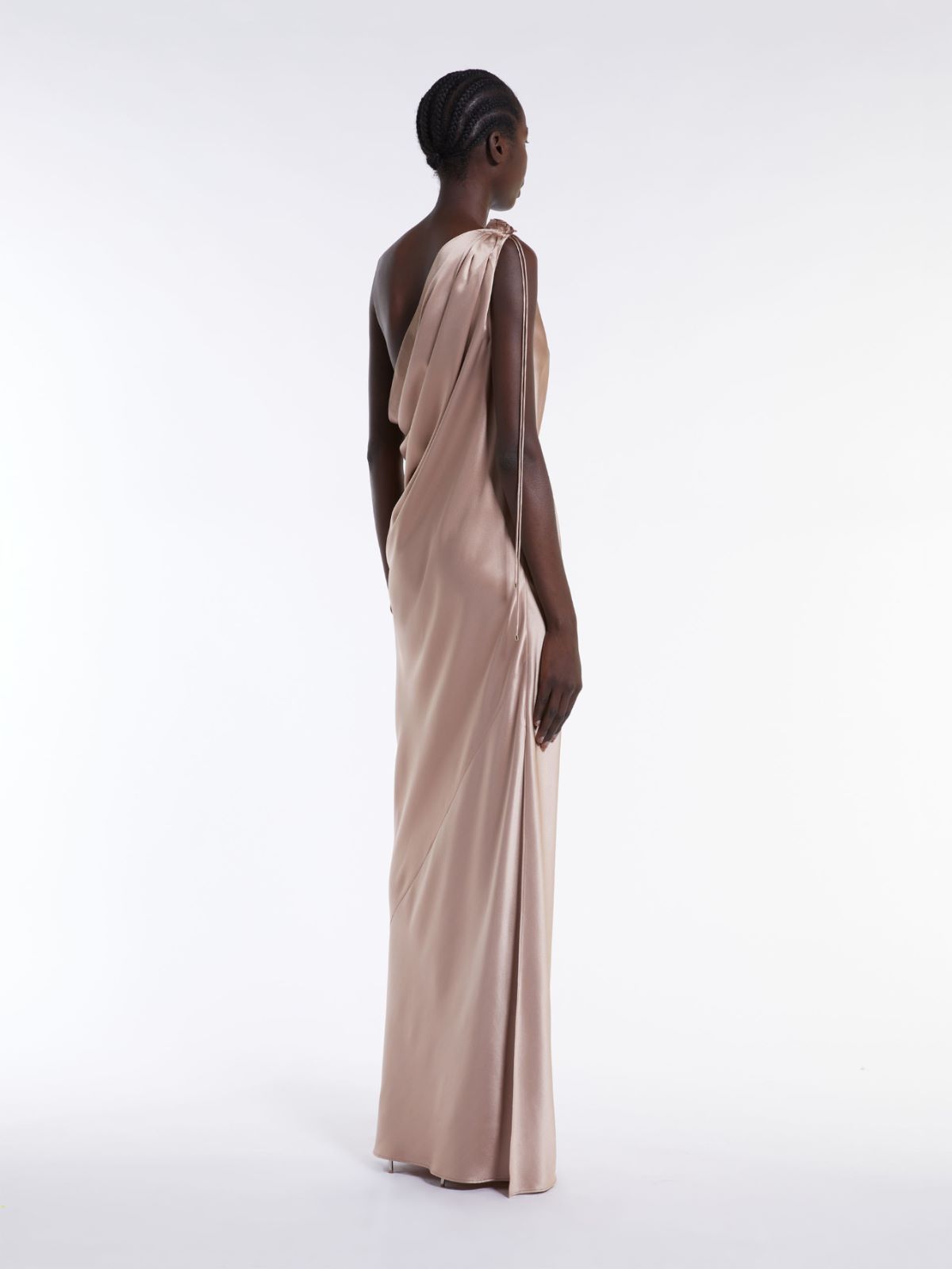 One-shoulder dress in silk satin