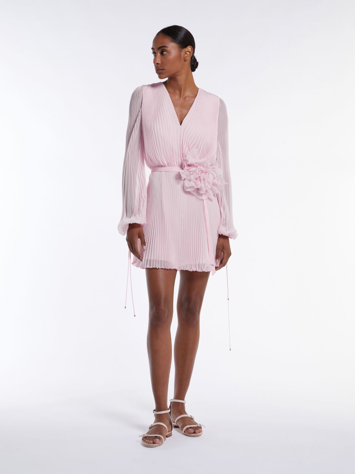 Pleated chiffon mini dress