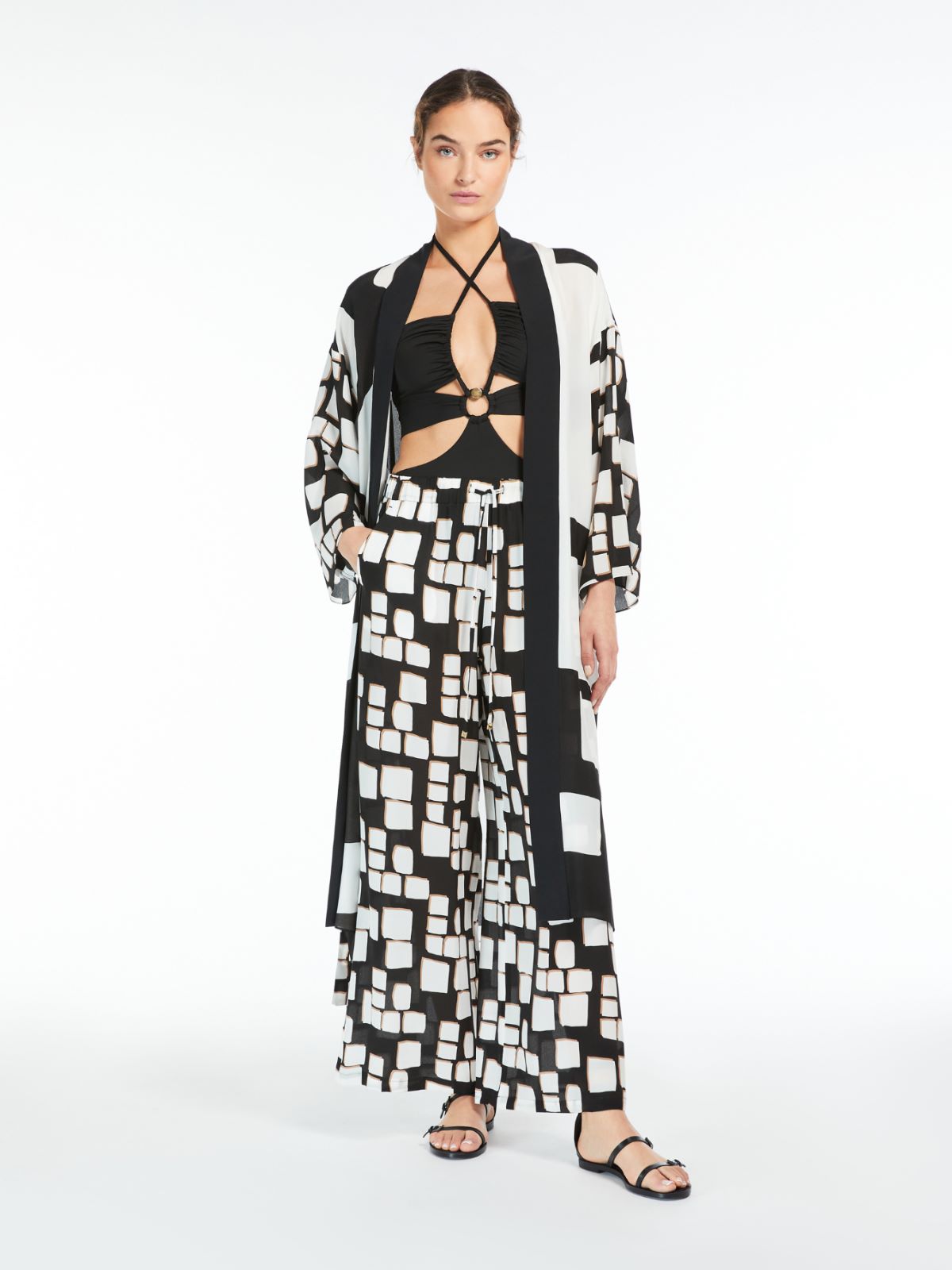 Printed crepe de chine kimono