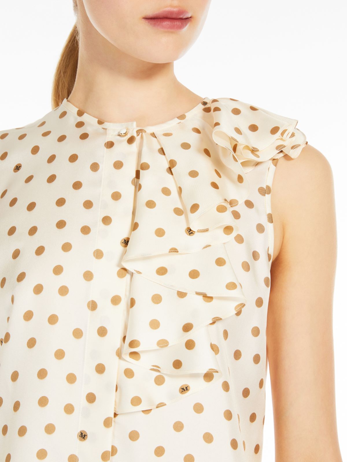 Printed silk top with ruffles
