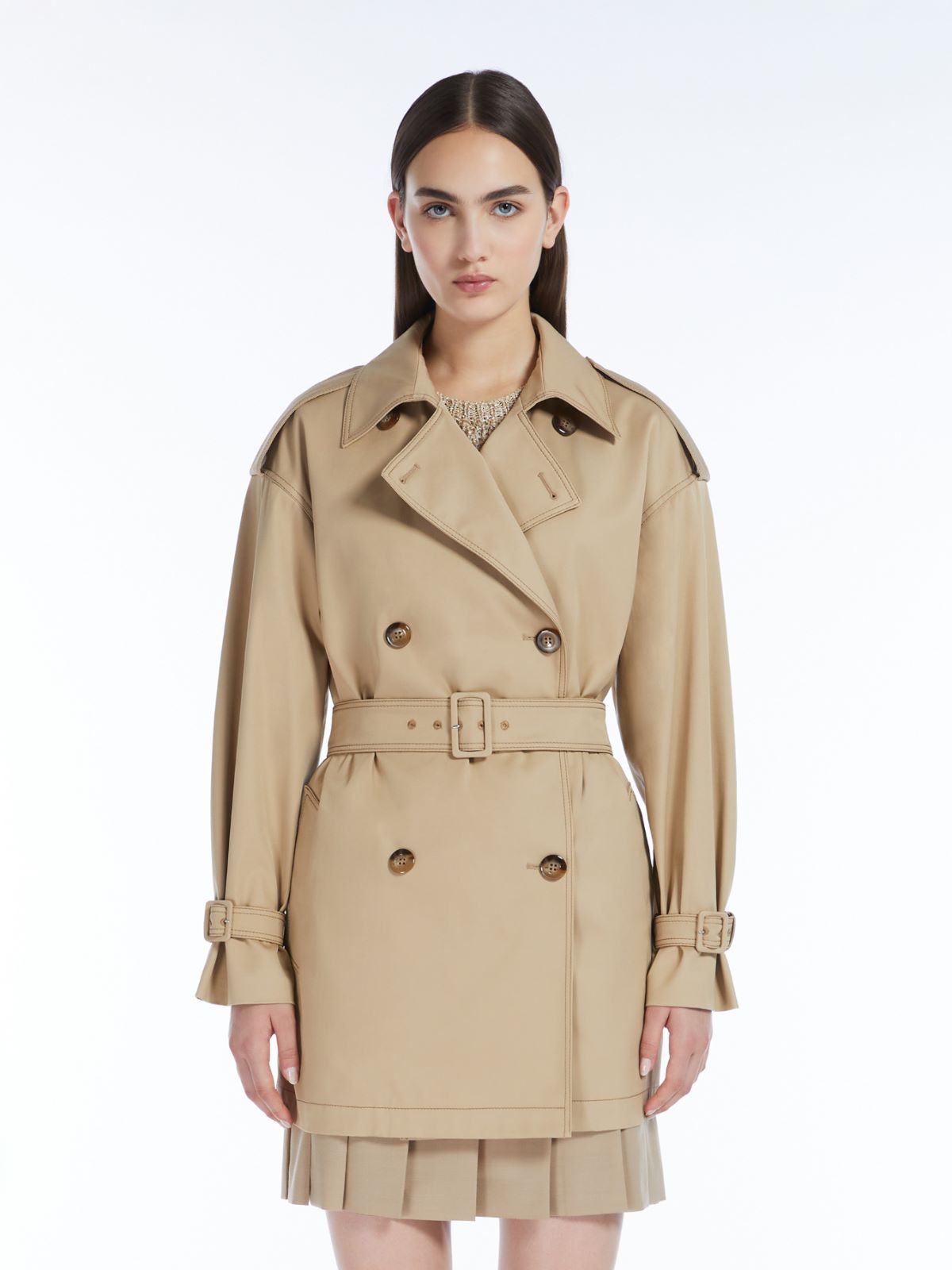 Water-repellent gabardine short trench coat