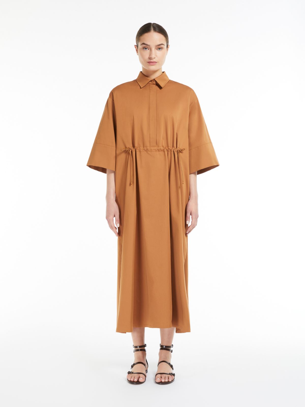 Cotton and silk dress with drawstring