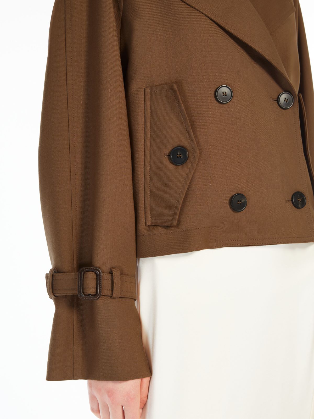 Short water-repellent gabardine trench coat