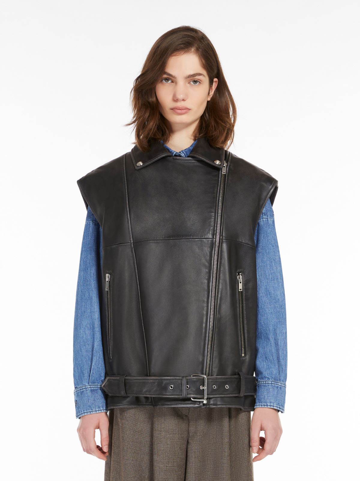 Oversized leather gilet