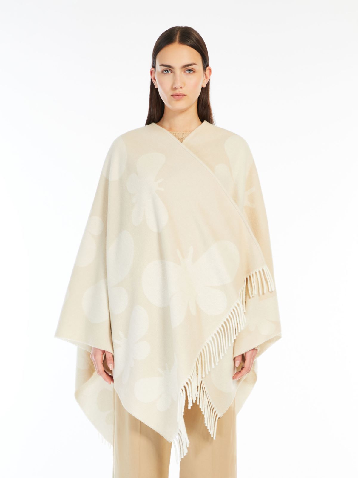 Jacquard wool poncho