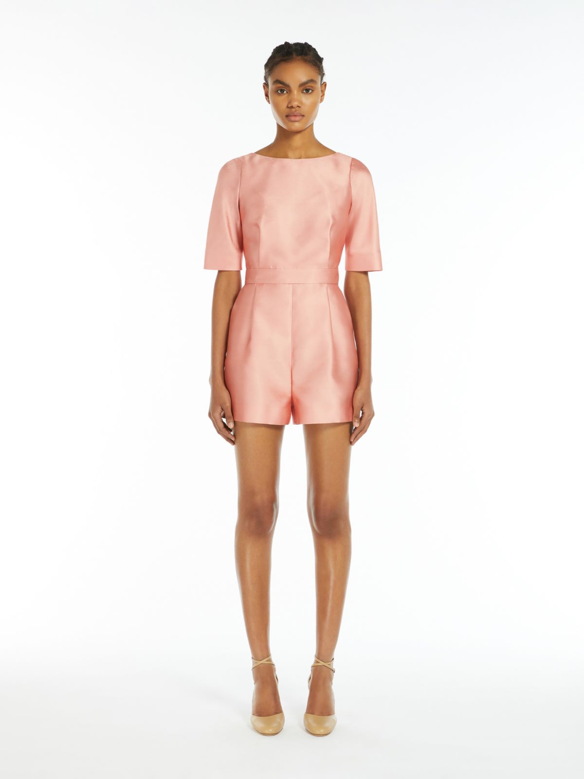 Silk blend shantung jumpsuit