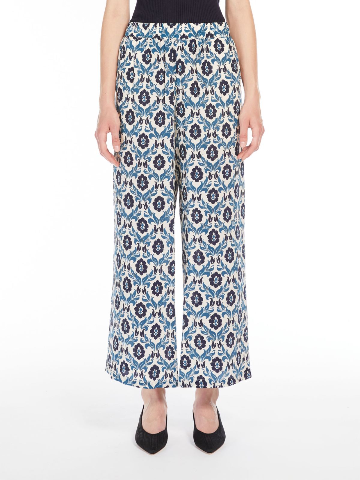 Printed silk cropped trousers
