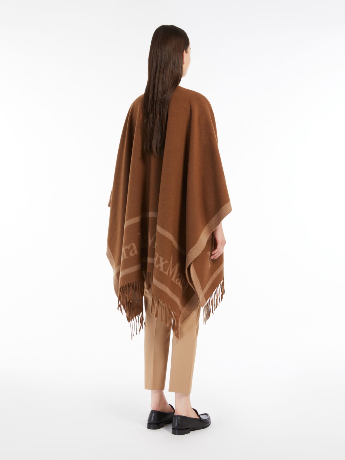 Jacquard logo-decorated wool poncho