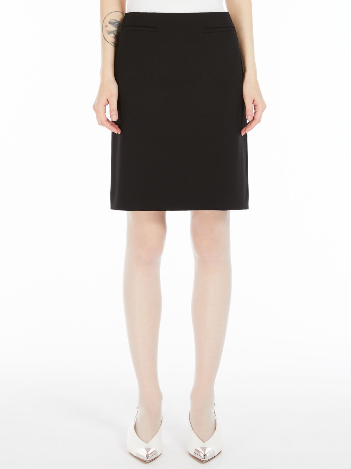 Straight-fit stretch wool skirt