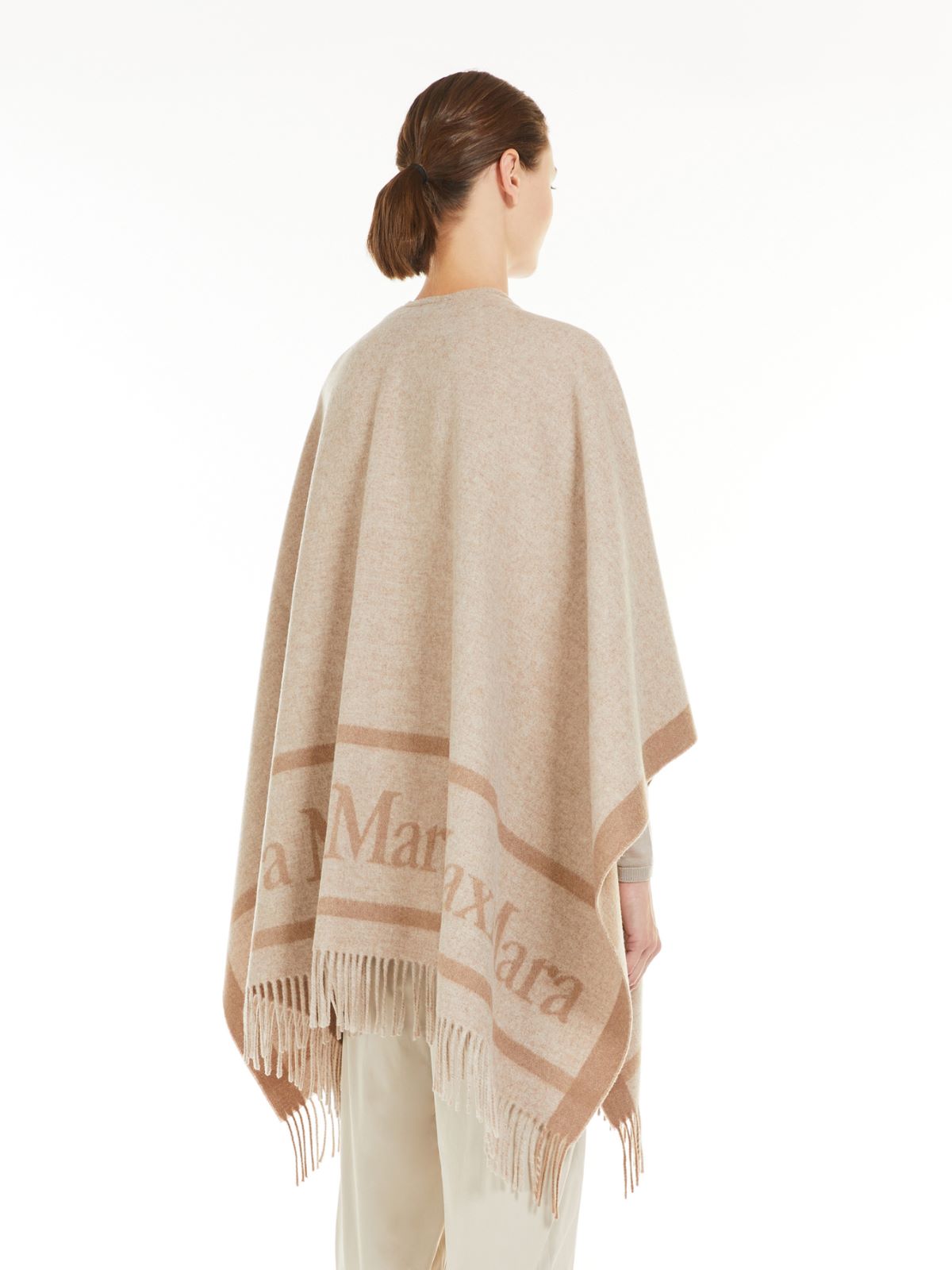 Jacquard logo-decorated wool poncho