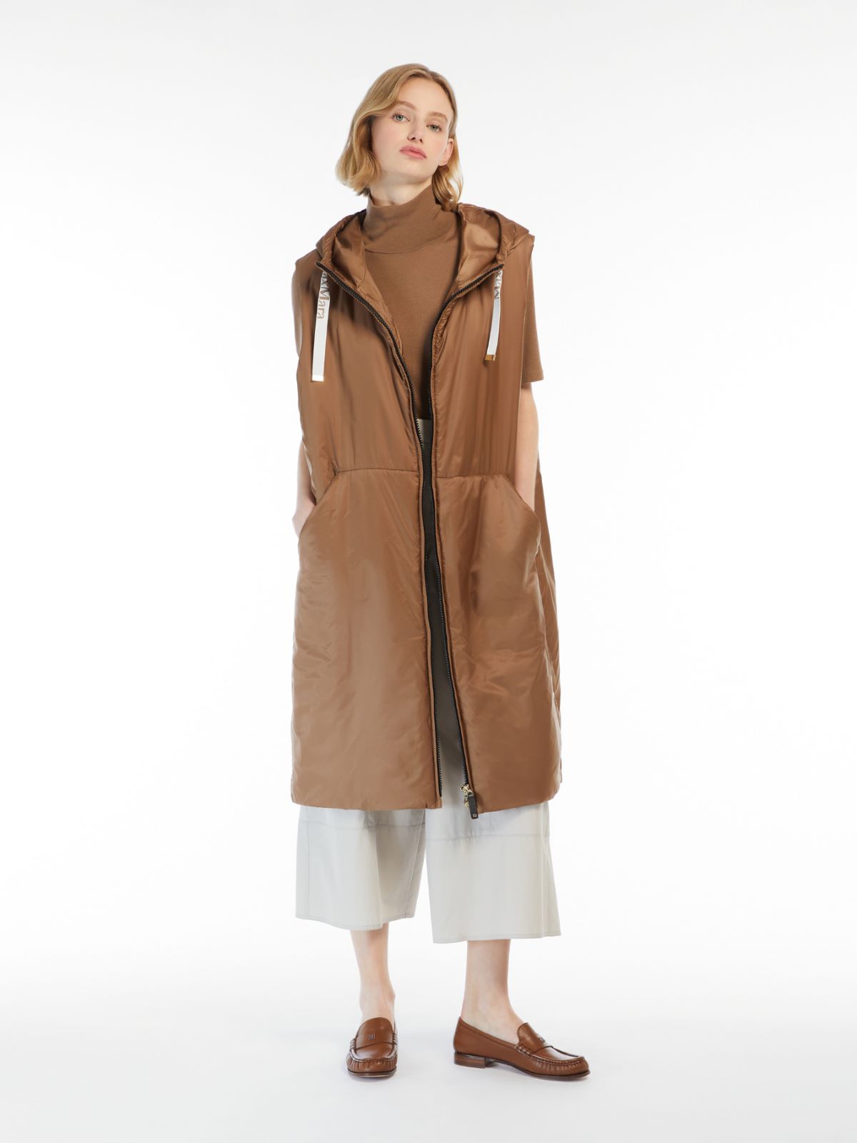 Water-repellent canvas midi gilet