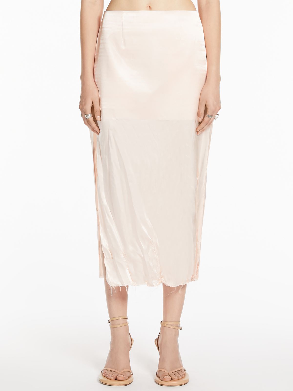 Crinkle-look calf-length skirt