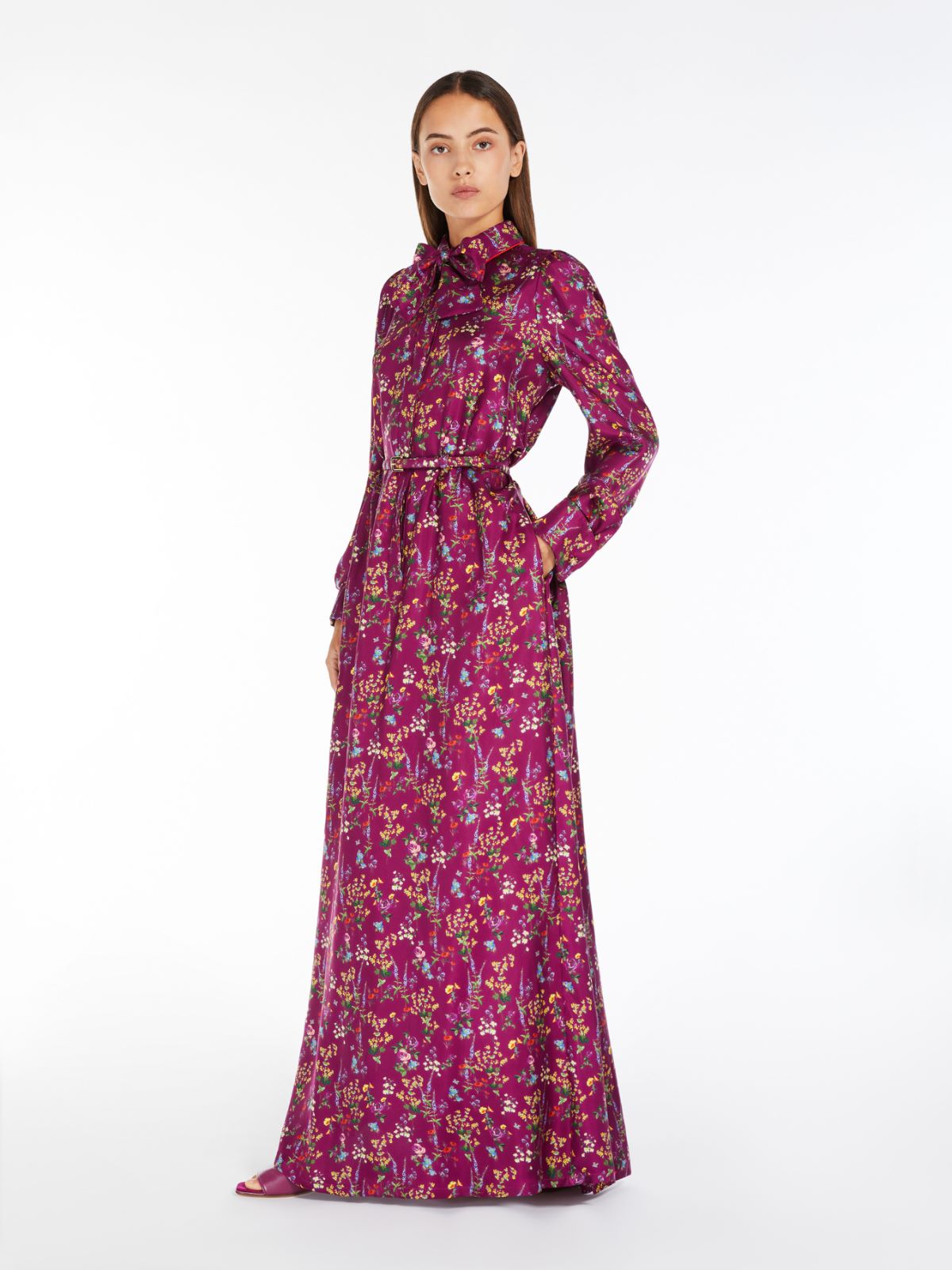 Printed silk shirt dress