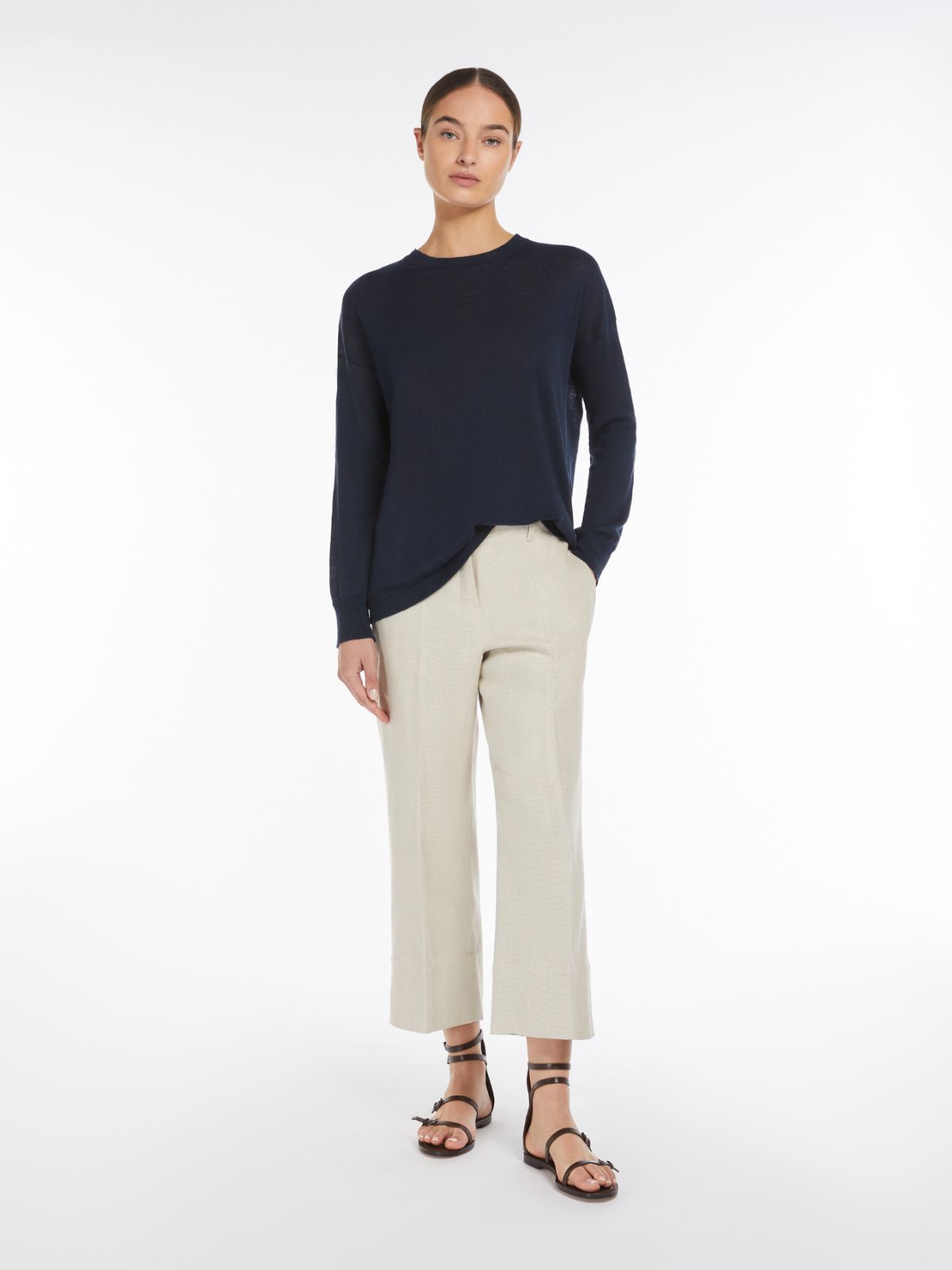 Straight-fit linen and cotton trousers
