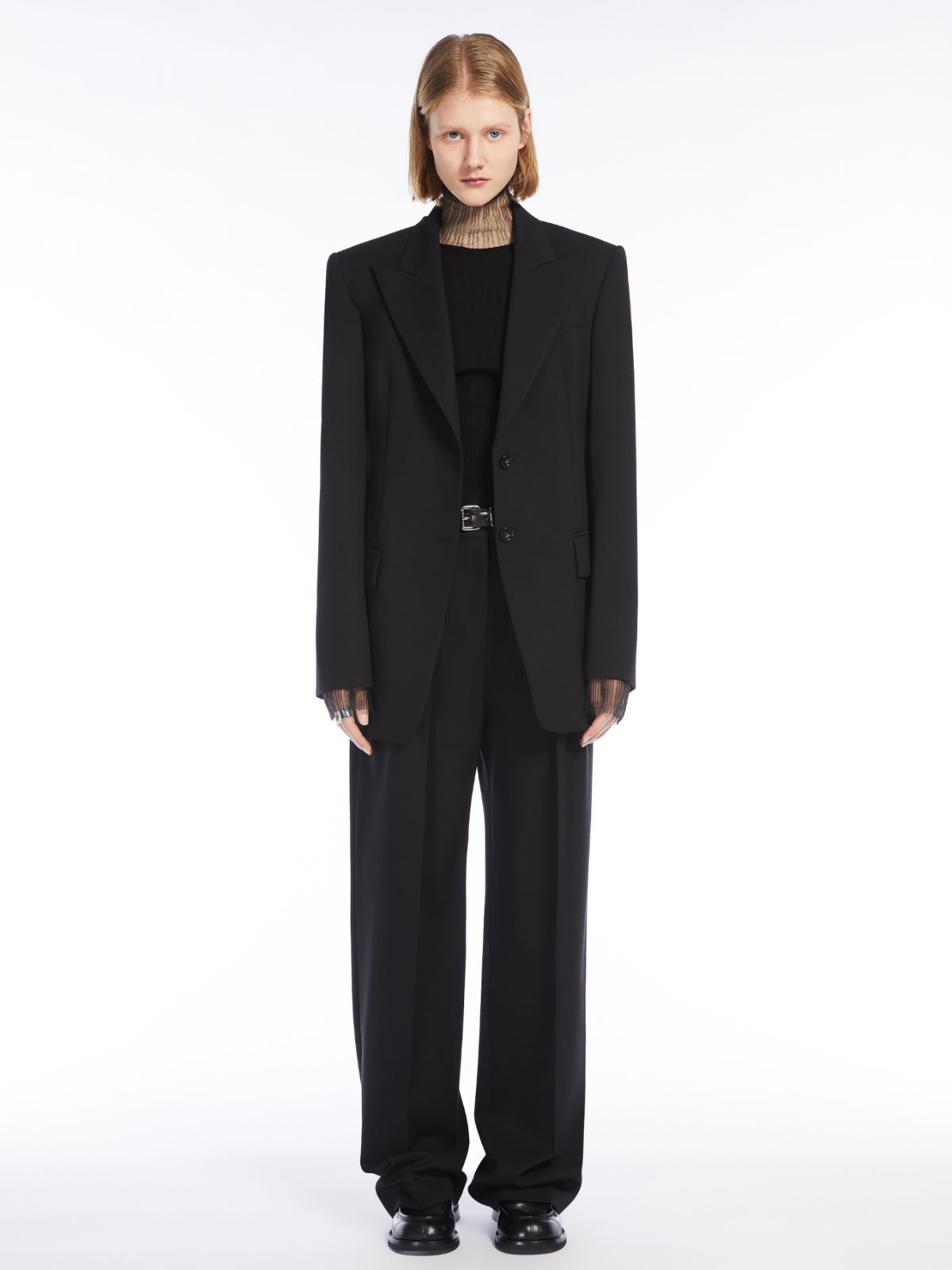 Directional rib mock-polo-neck sweater