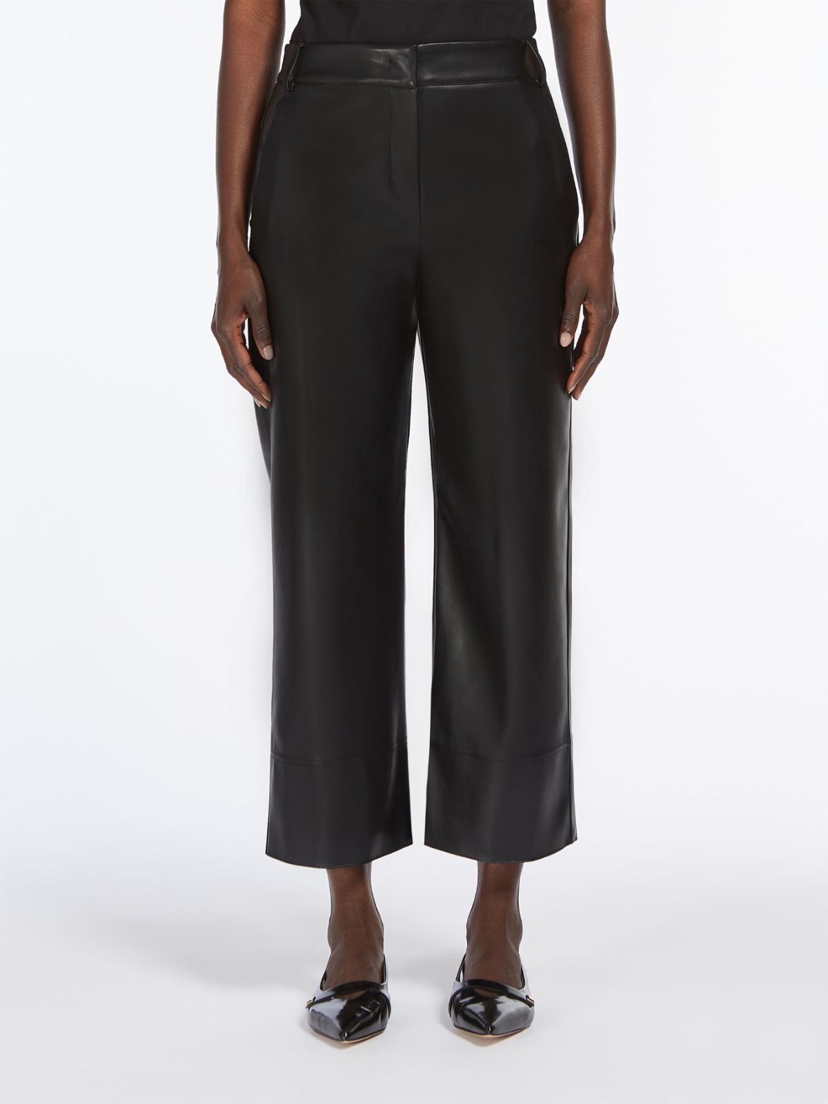 Coated fabric slim trousers