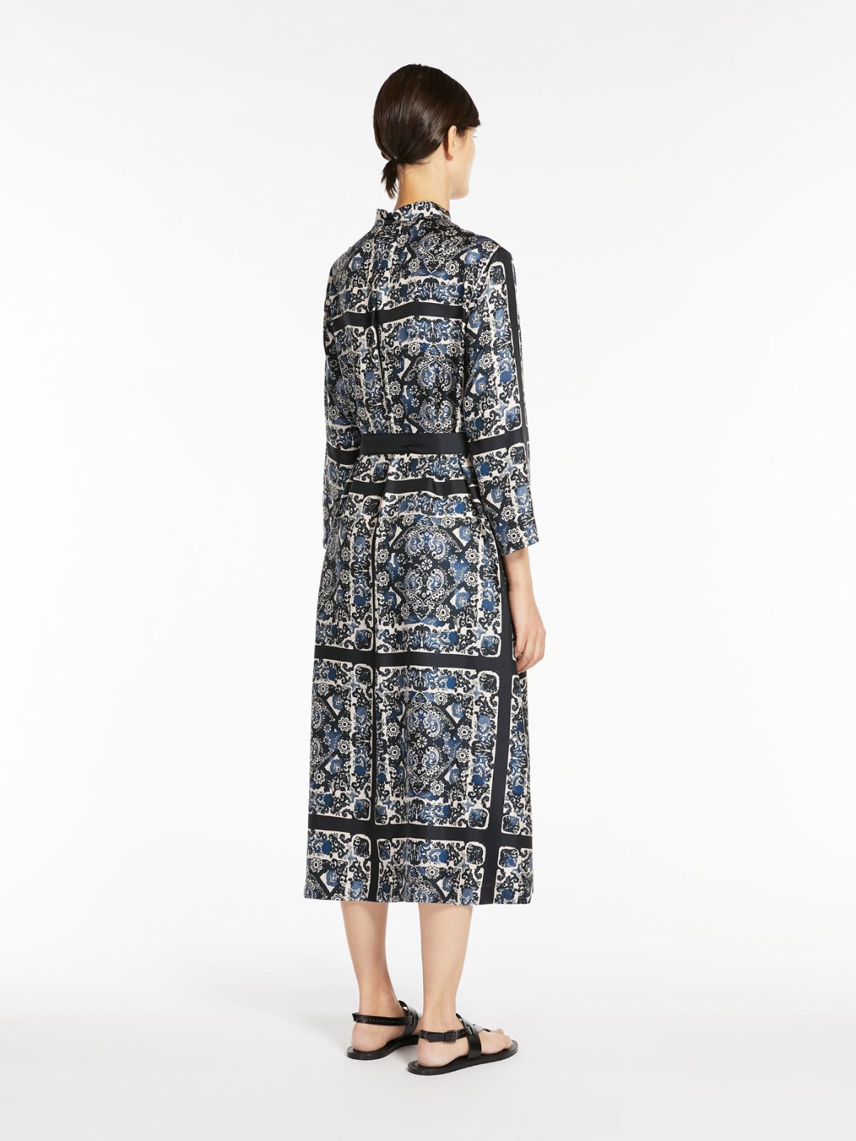 Printed silk dress with belt