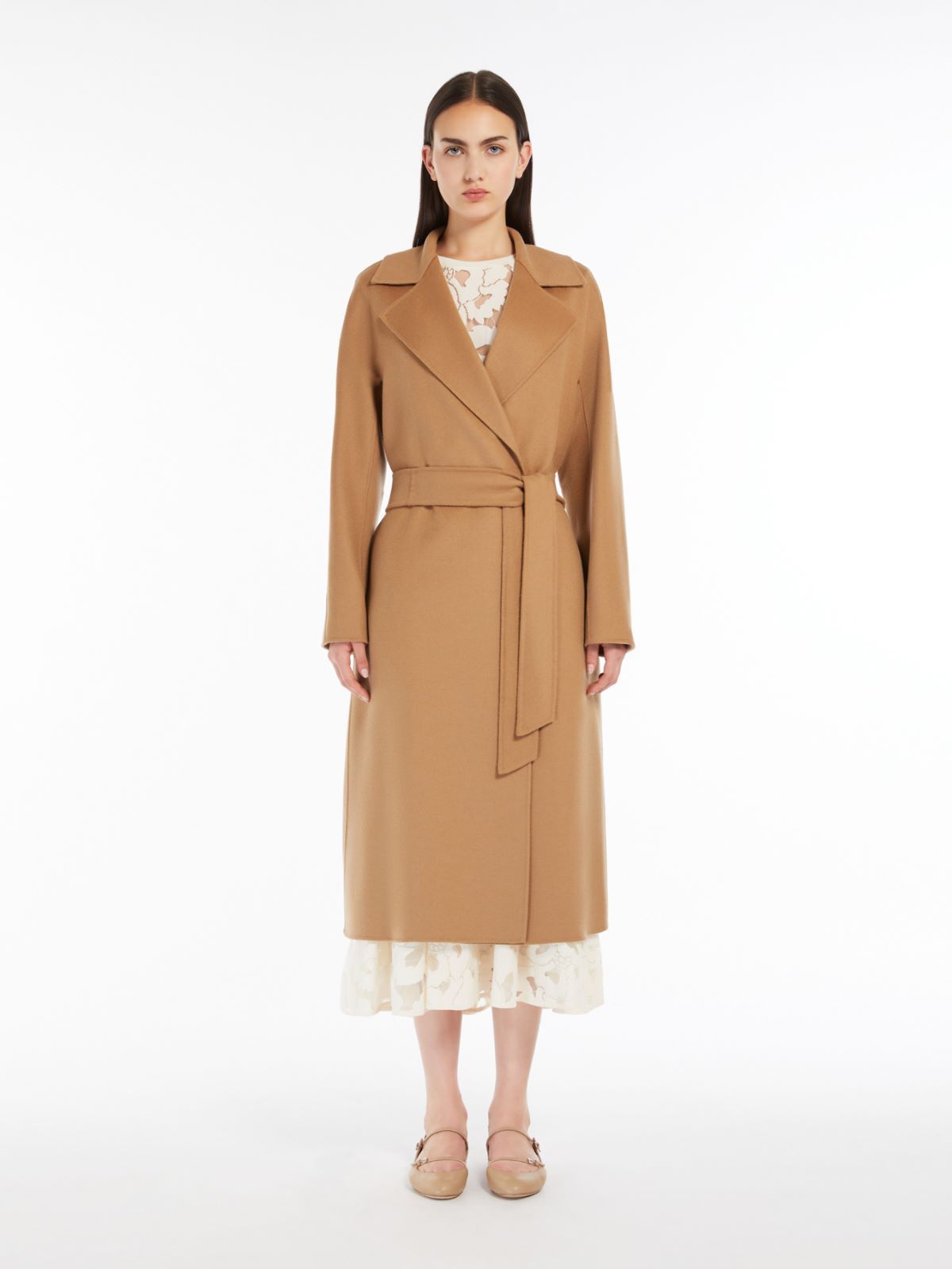 Wool, cashmere and silk wrap coat