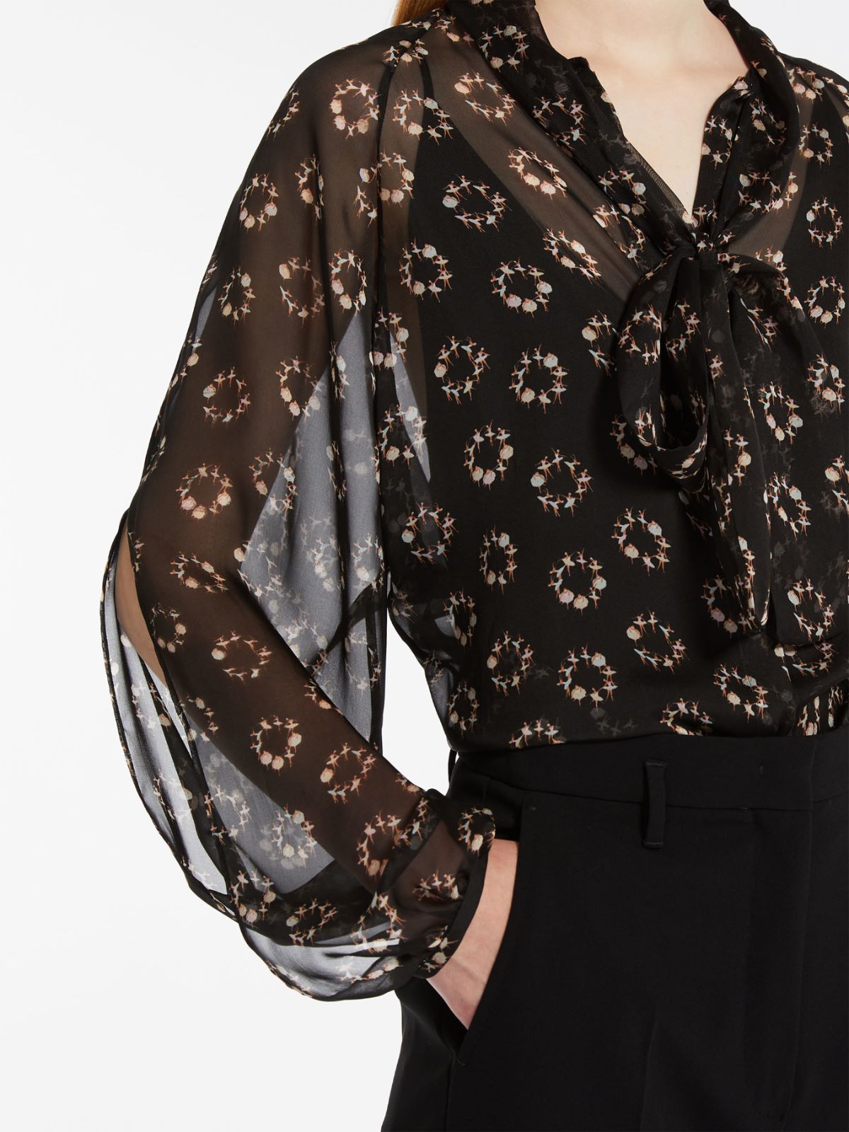 Printed silk blouse with bow