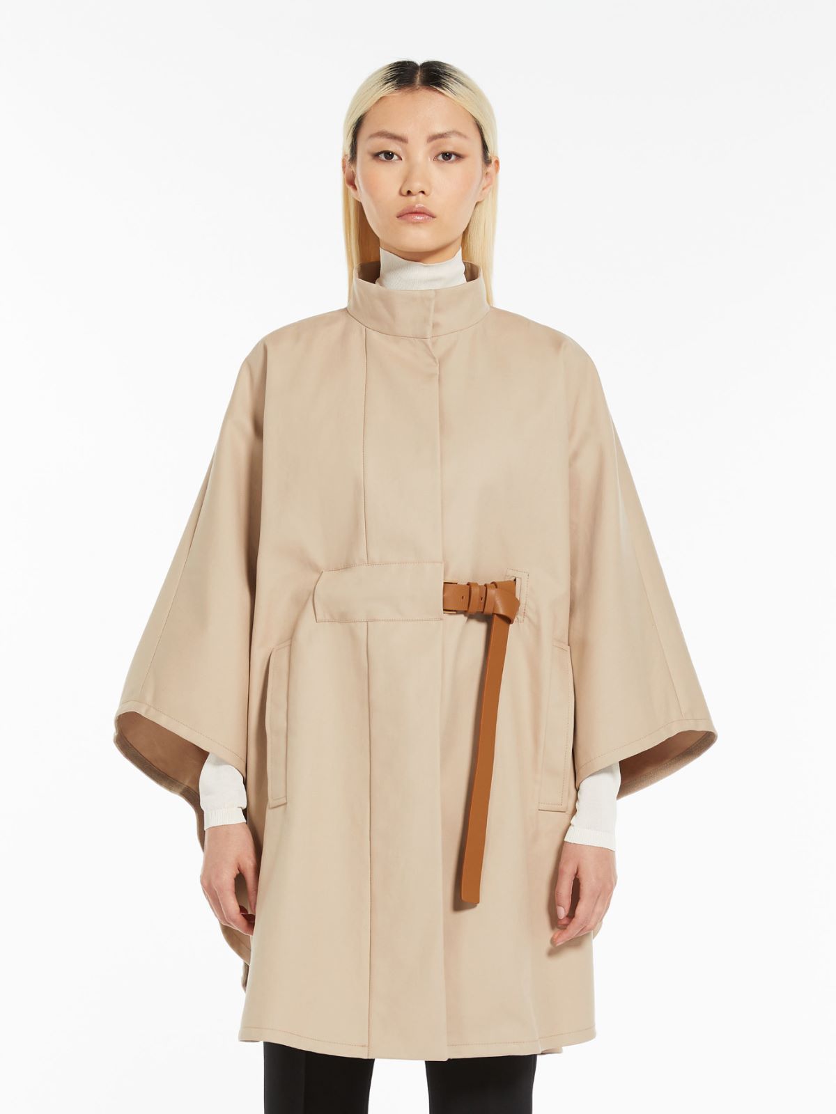 Cotton gabardine cape with belt