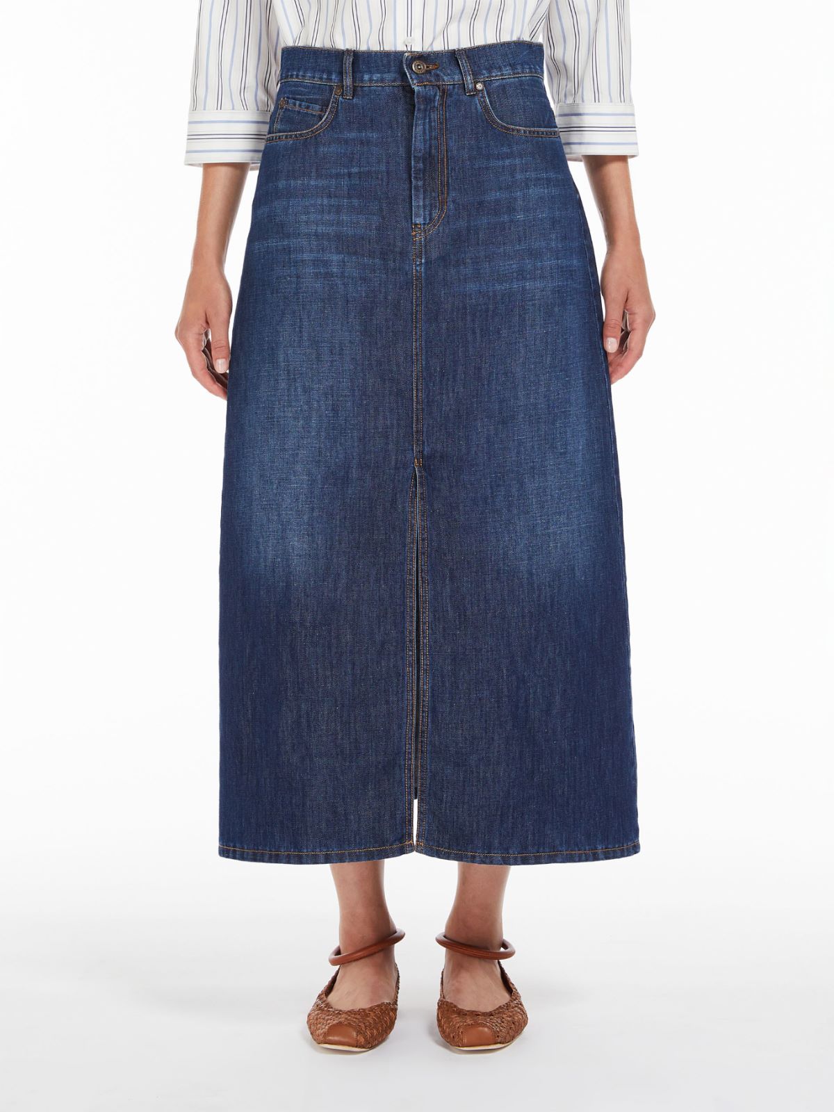 Cotton denim and linen skirt