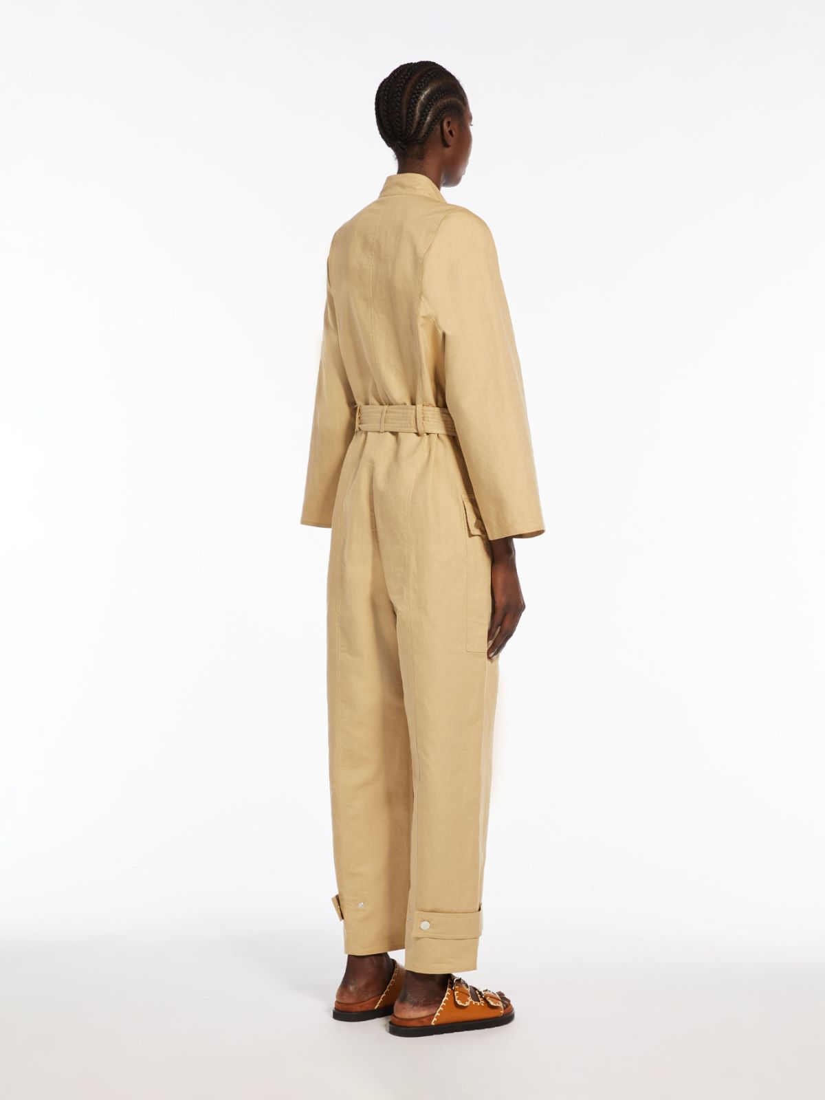 Cotton and linen basketweave jumpsuit