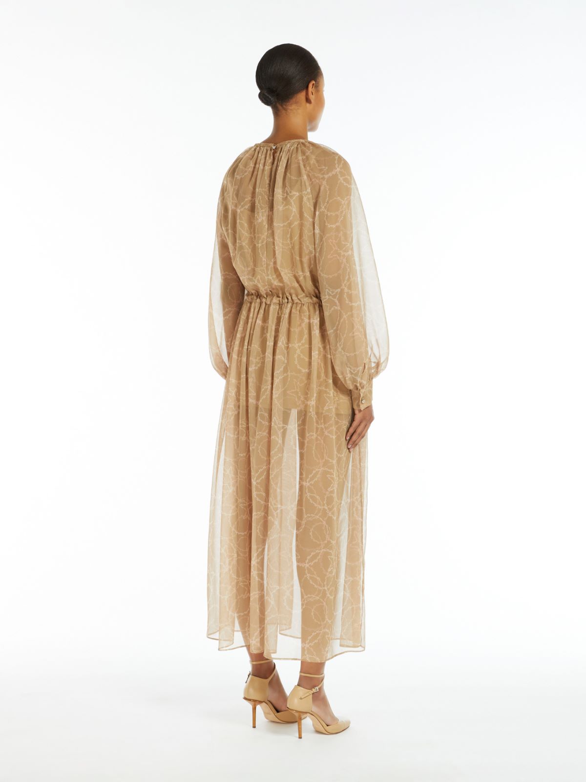 Printed silk dress with drawstring