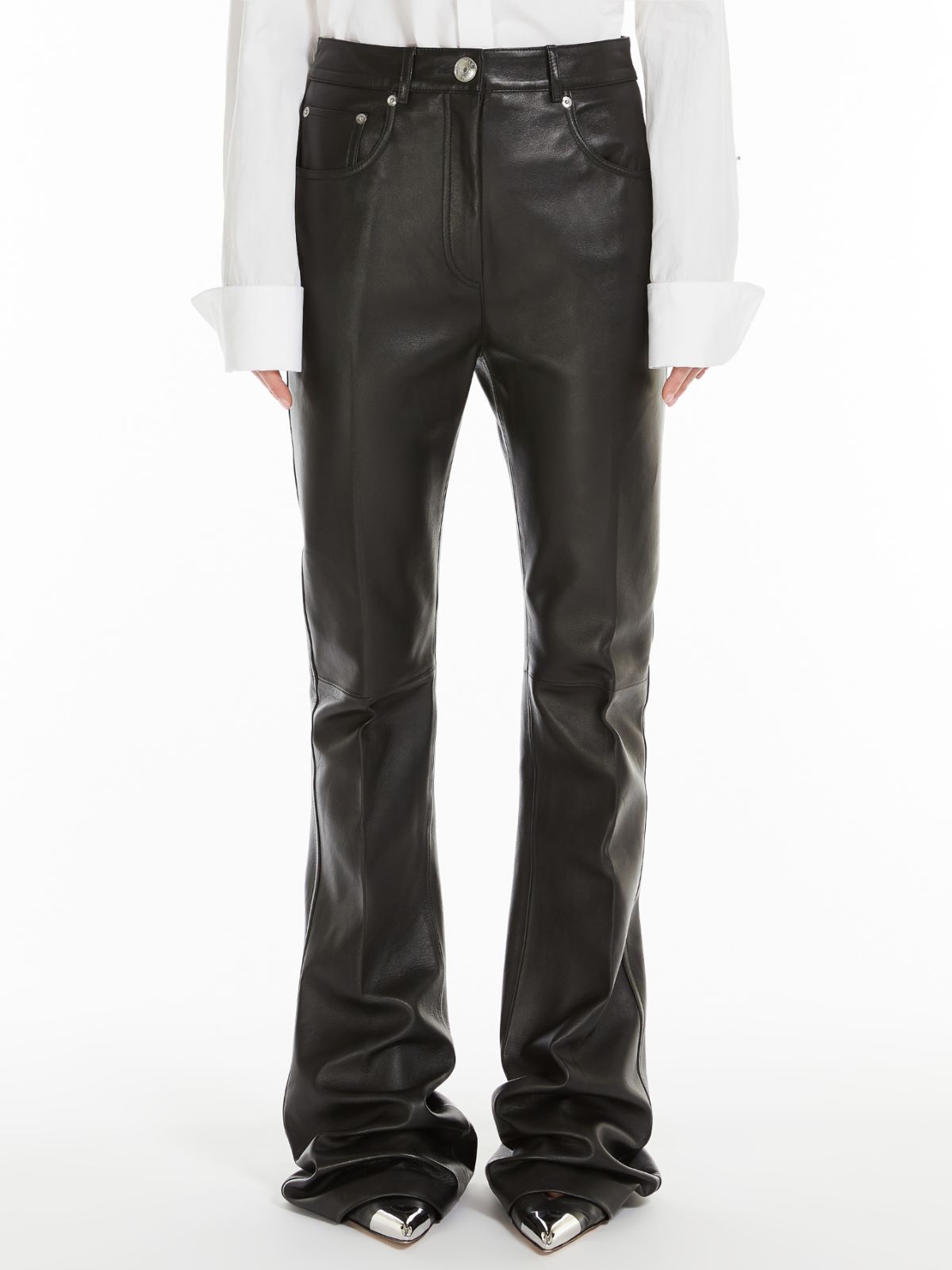 Flared 5-pocket Nappa leather trousers