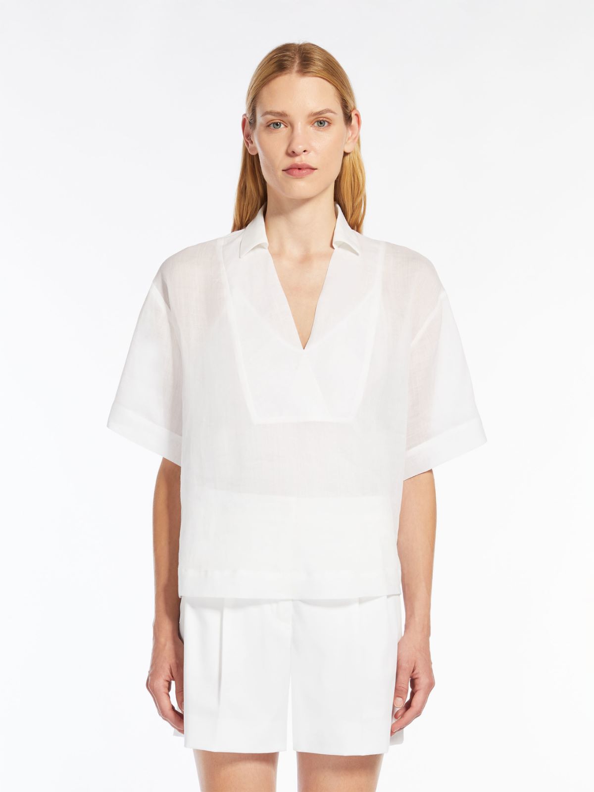 Polo T-shirt in ramie gauze