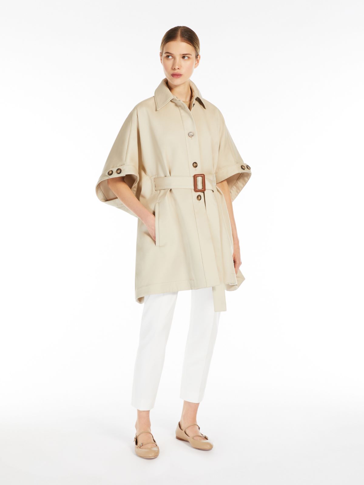 Water-repellent cotton midi cape