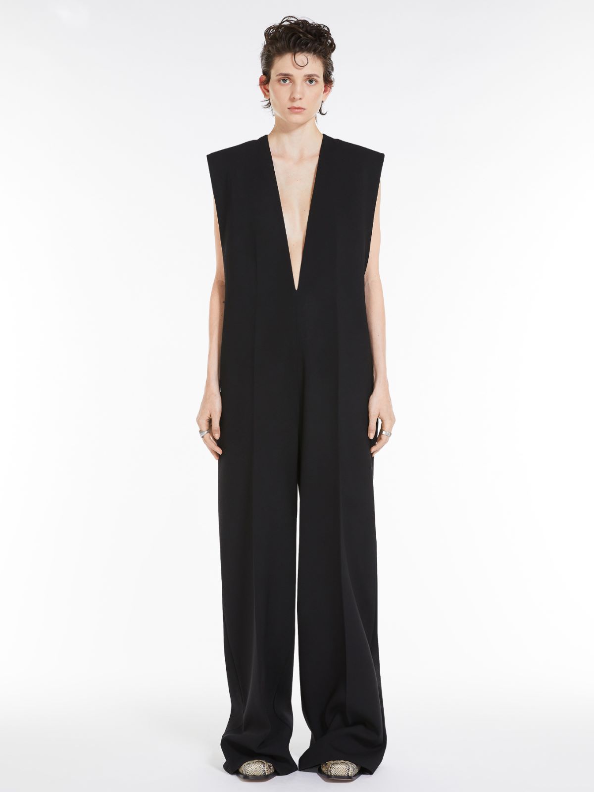 Sleeveless stretch wool jumpsuit