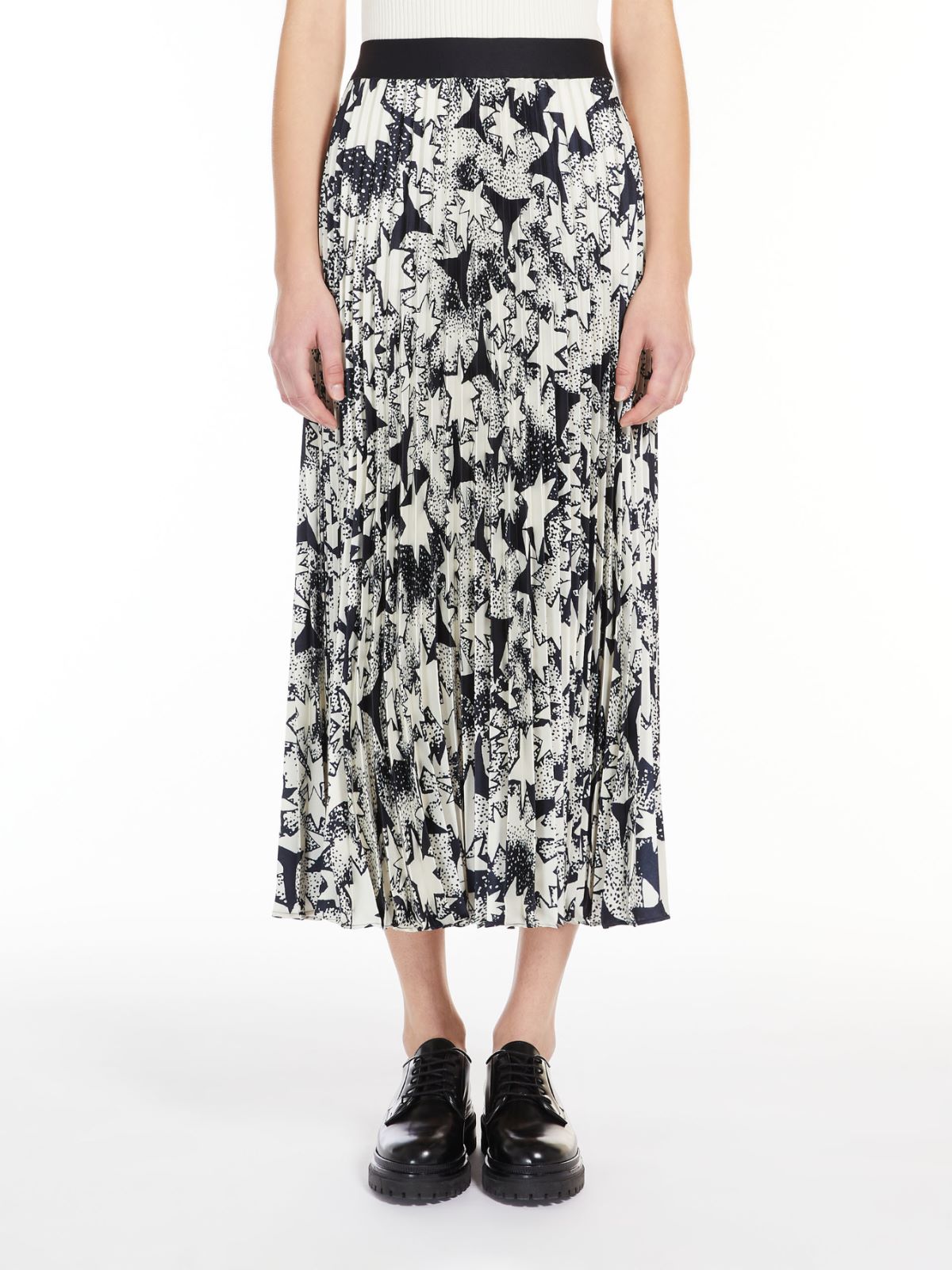 Pleated printed twill skirt