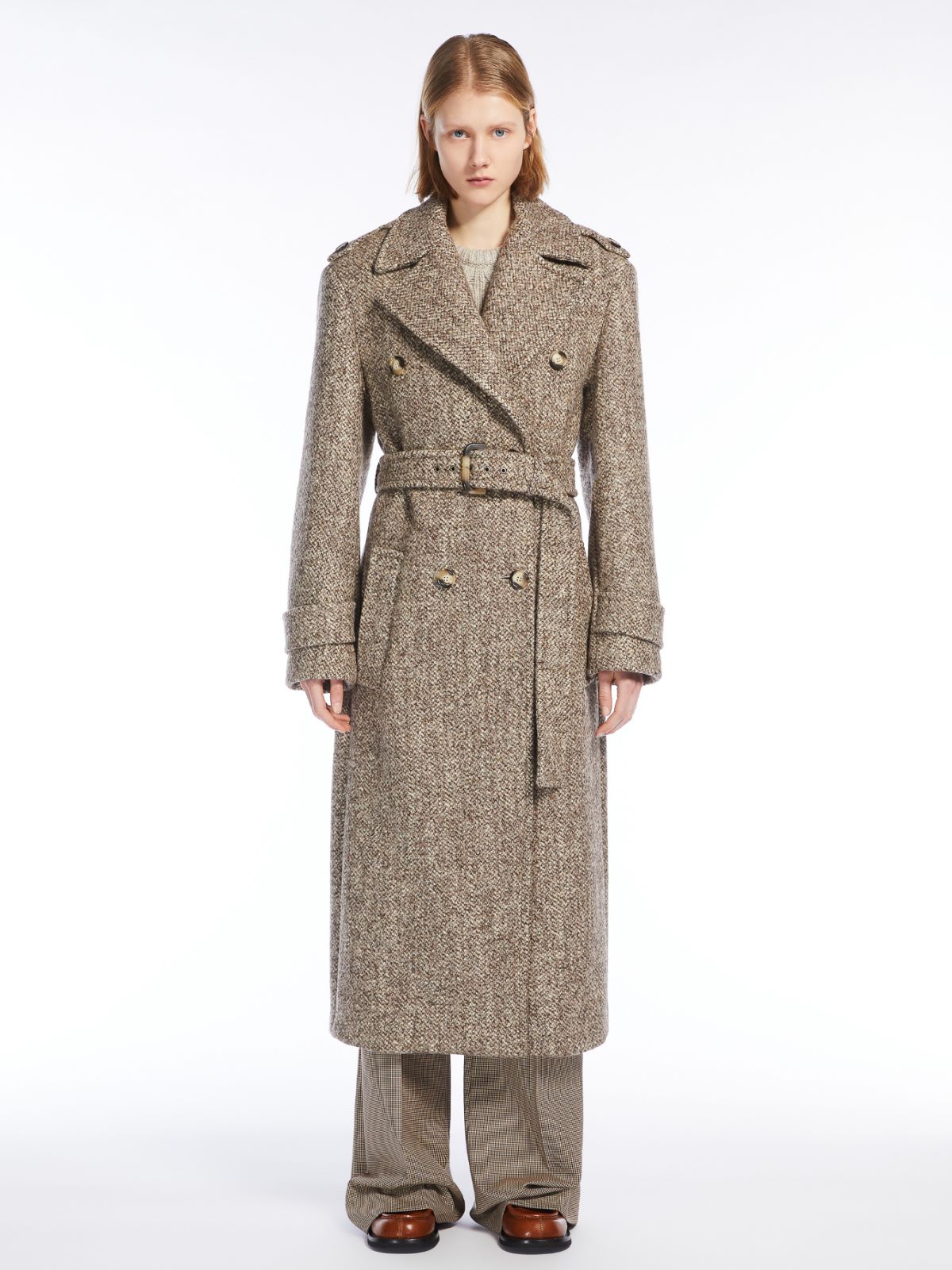 Double-breasted tweed coat