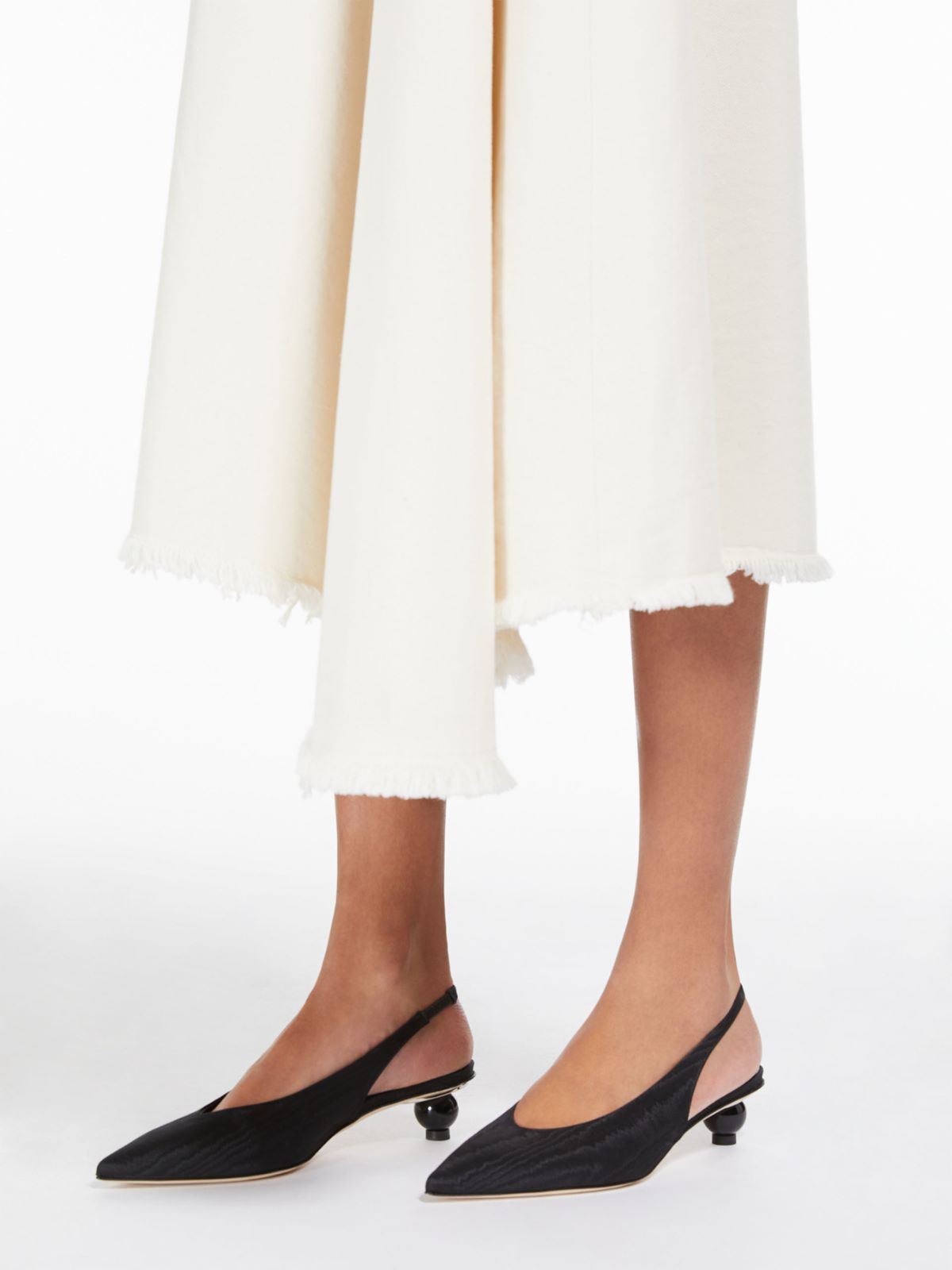 Moiré slingbacks with bauble-shaped heels