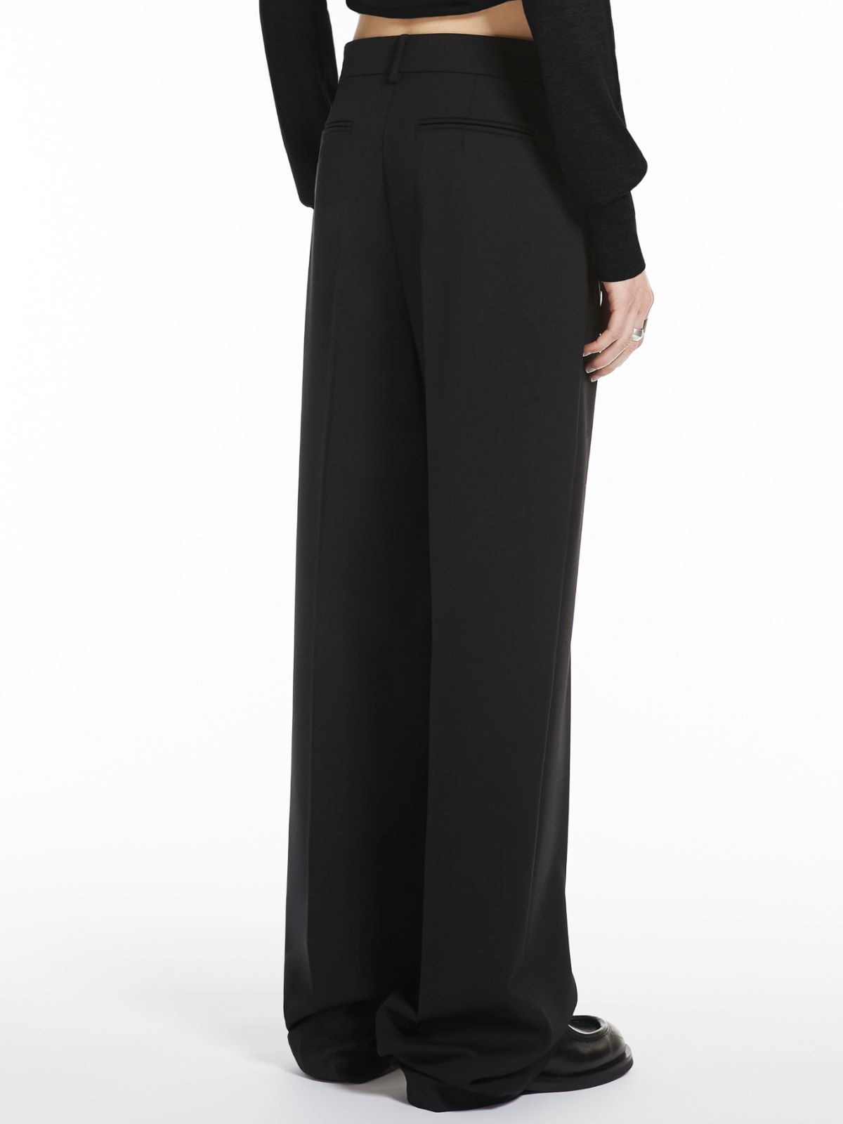 Wide-fit stretch wool trousers
