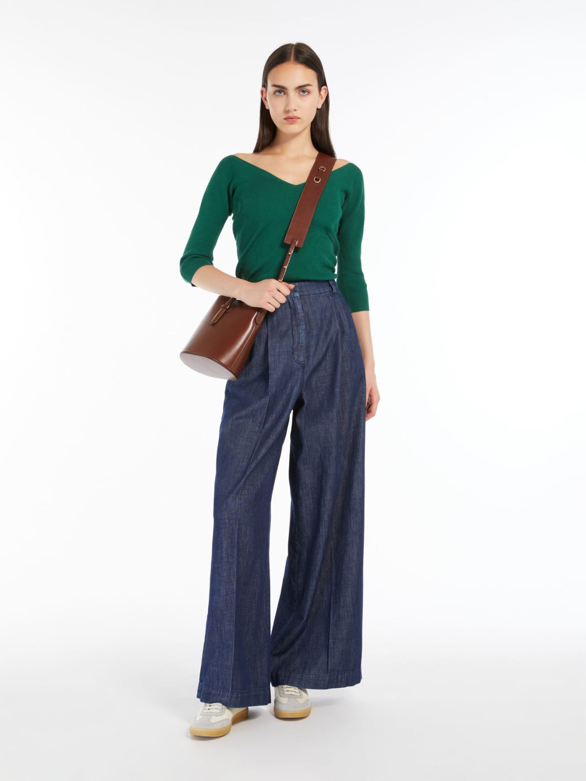 Rib-knit viscose V-neck sweater