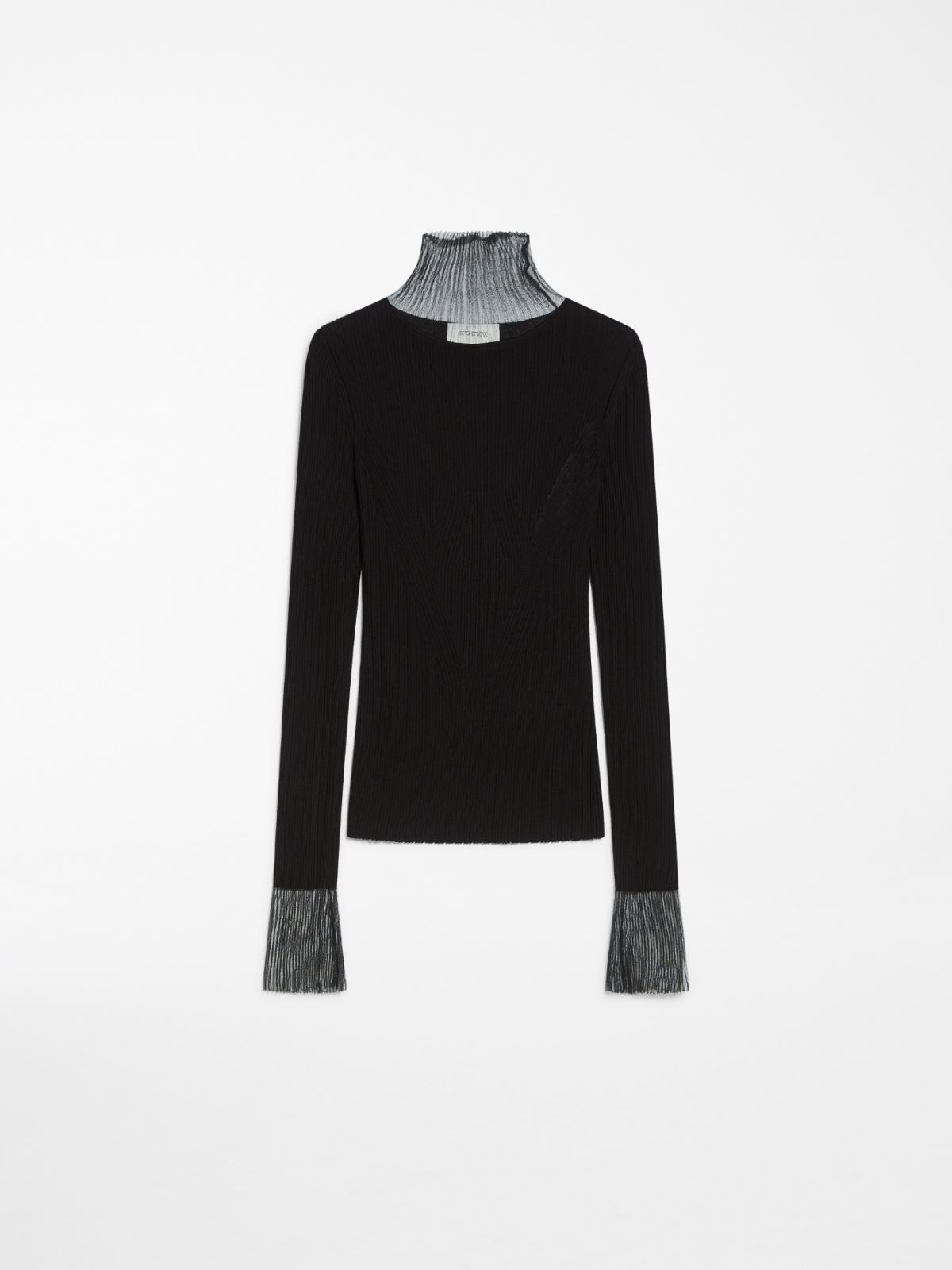 Directional rib mock-polo-neck sweater