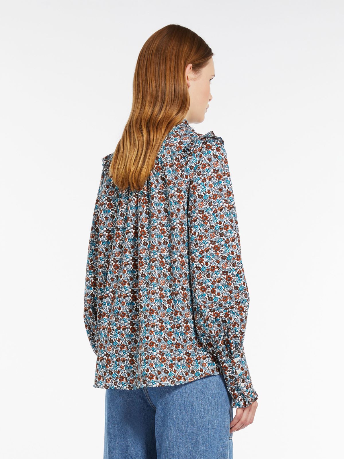 Printed twill shirt with ruches