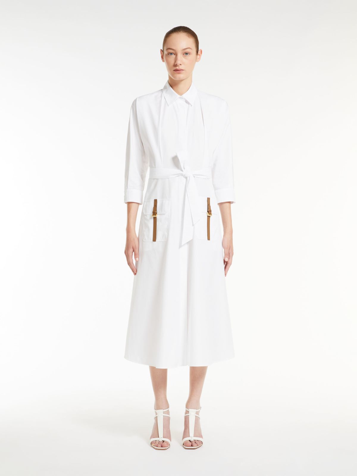 Satin shirt dress with belt