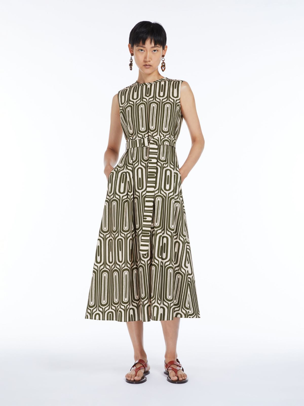 Printed cotton dress with belt